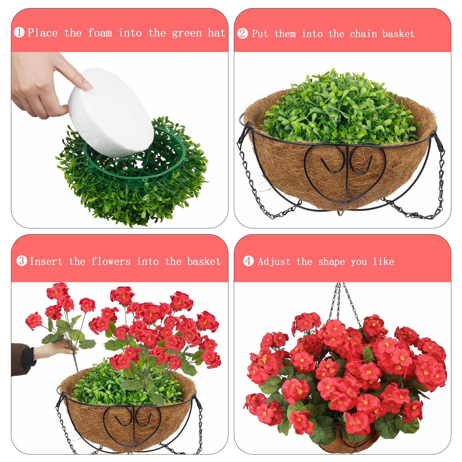 Artificial Flowers for Outdoors with Hanging Basket 12 Pcs Silk Red Geraniums…