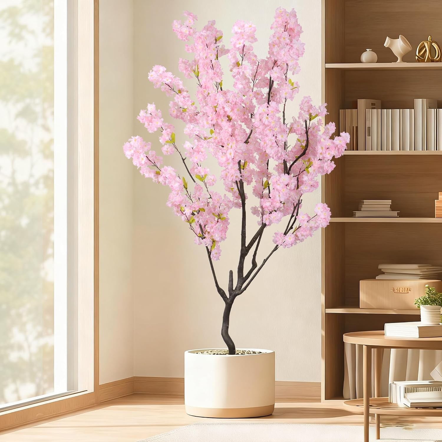 Faux White Cherry Blossom 6ft(72in Artificial Floor Green Plant Indoor Decor