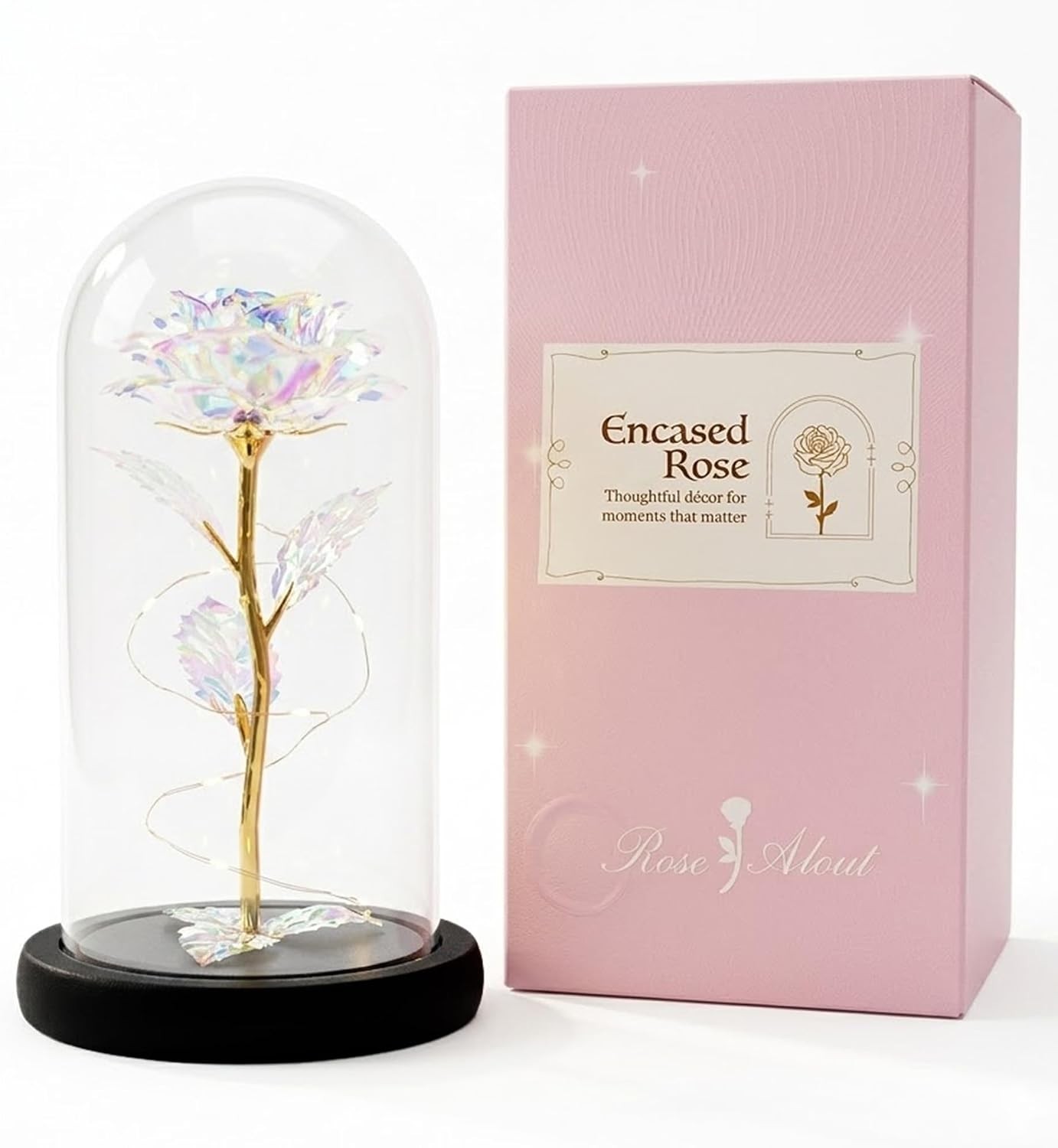 Galaxy Glass Rose in Glass Dome – Light Up Crystal Rose Forever Flower |Birthday
