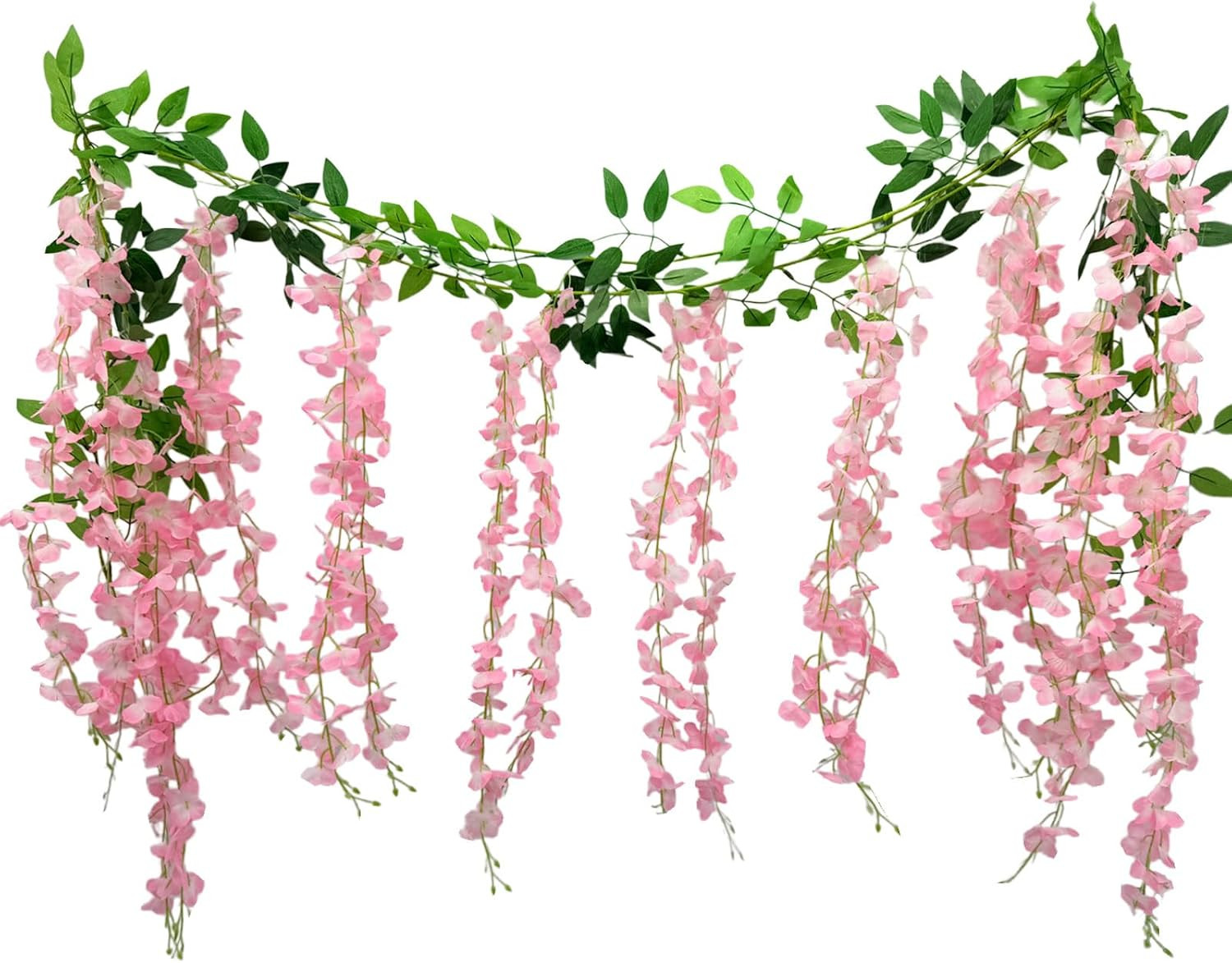 2 Pcs Wisteria Hanging Flowers Pink Artificial Wisteria Vines Hanging Flower Vin