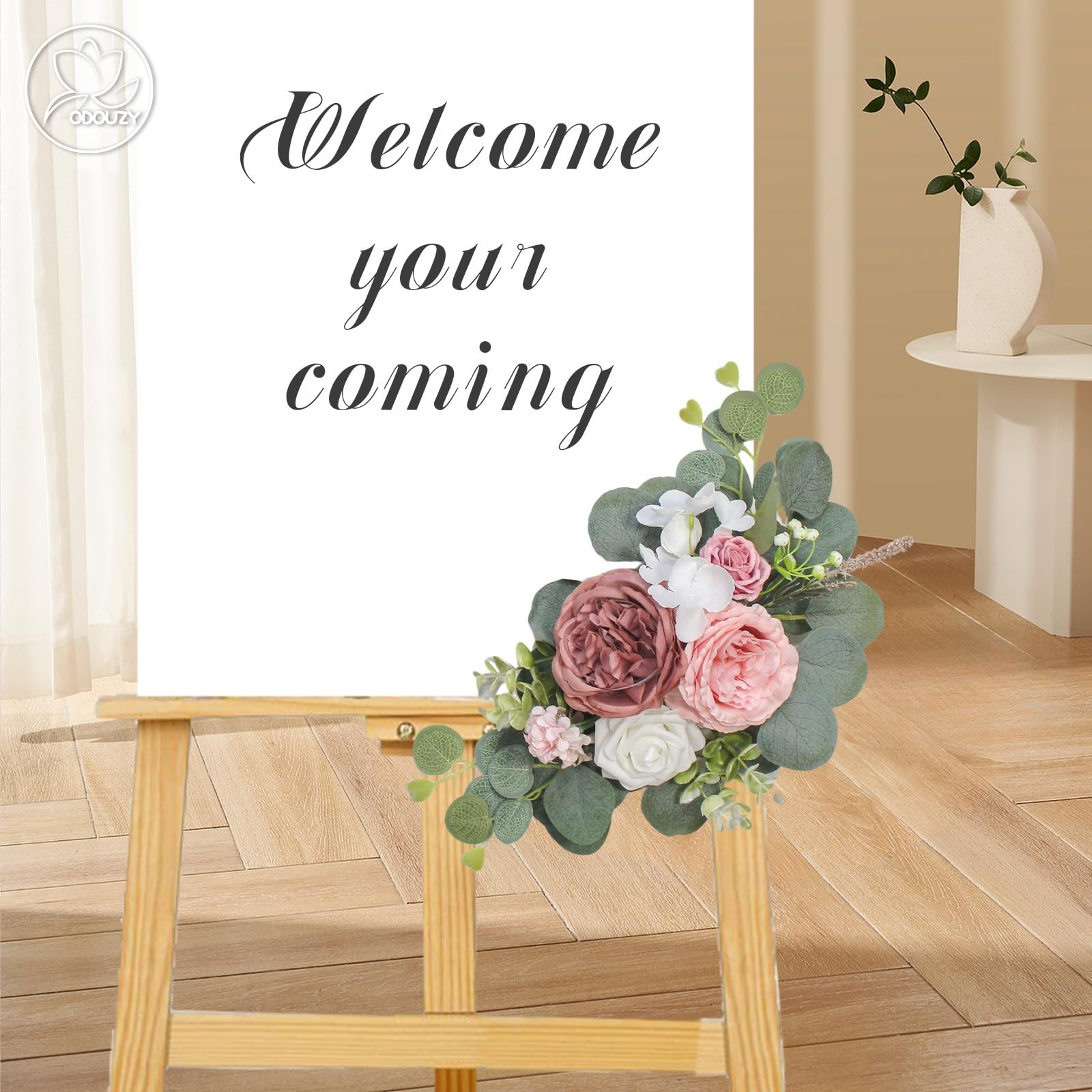 2 PCS Coffee Pink Artificial Wedding Arch Flowers Sign Faux Floral Swags Decor