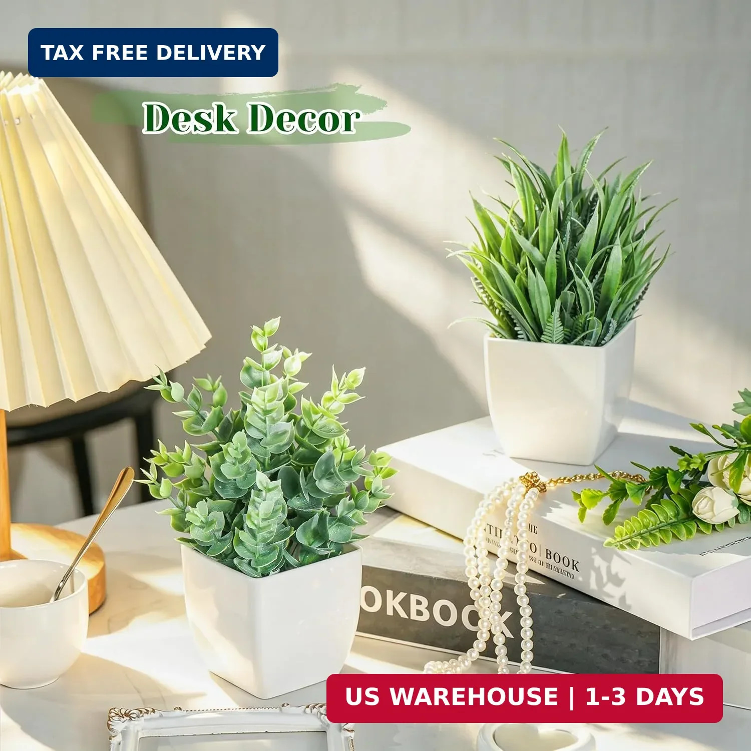 Der Rose 2 Pack Small Fake Plants Mini Artificial Potted Plants for Table Desk H