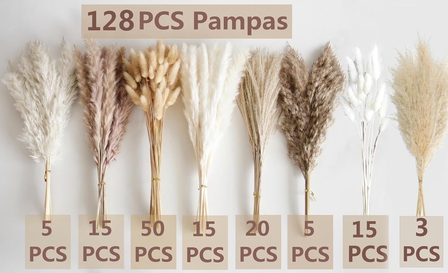 Bunny Tails Dried Flowers, Pampas Grass Bouquet – 130 PCS