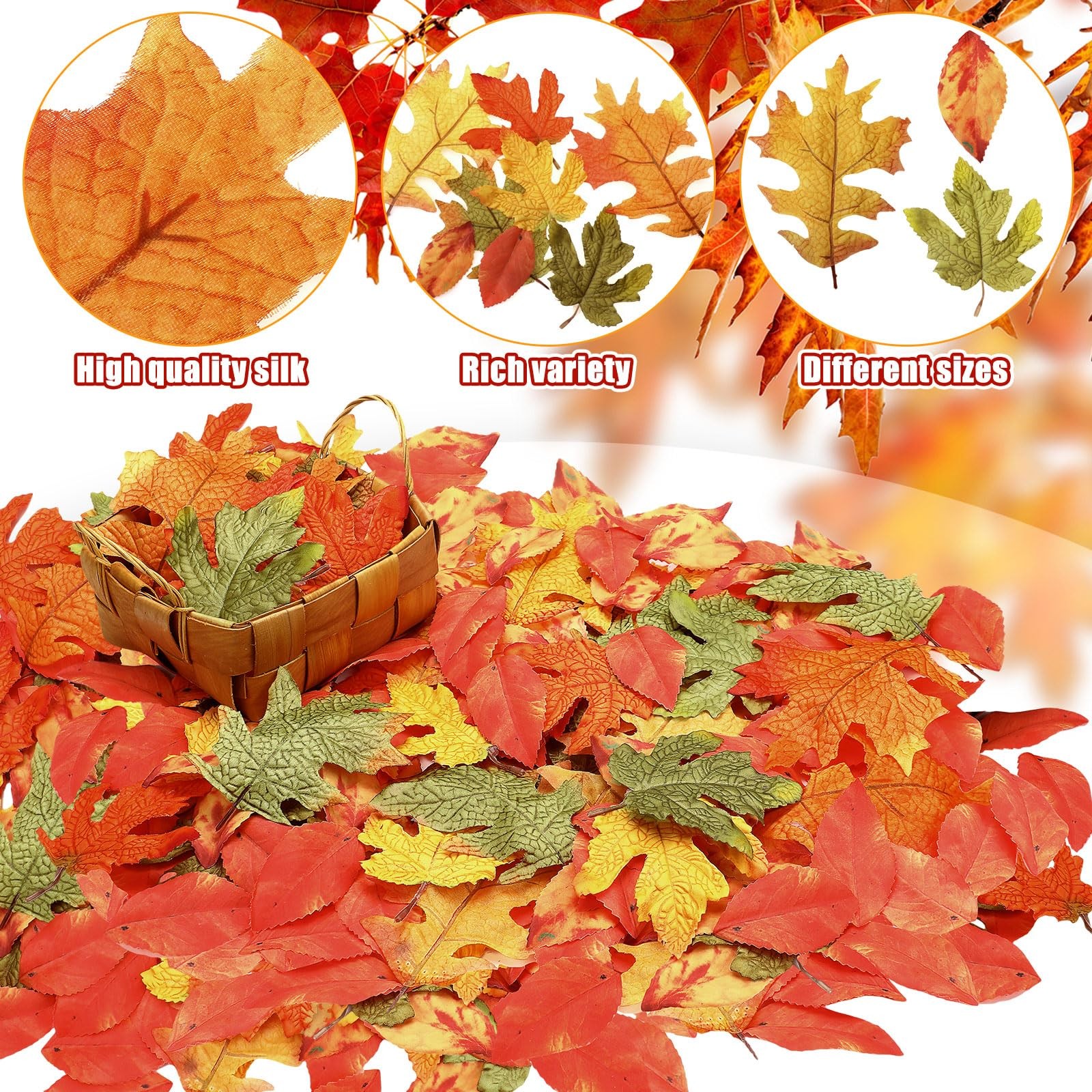 245 PCS Fall Artificial Maple Leaves Thanksgiving Harvest Faux Decor Fake Bulk