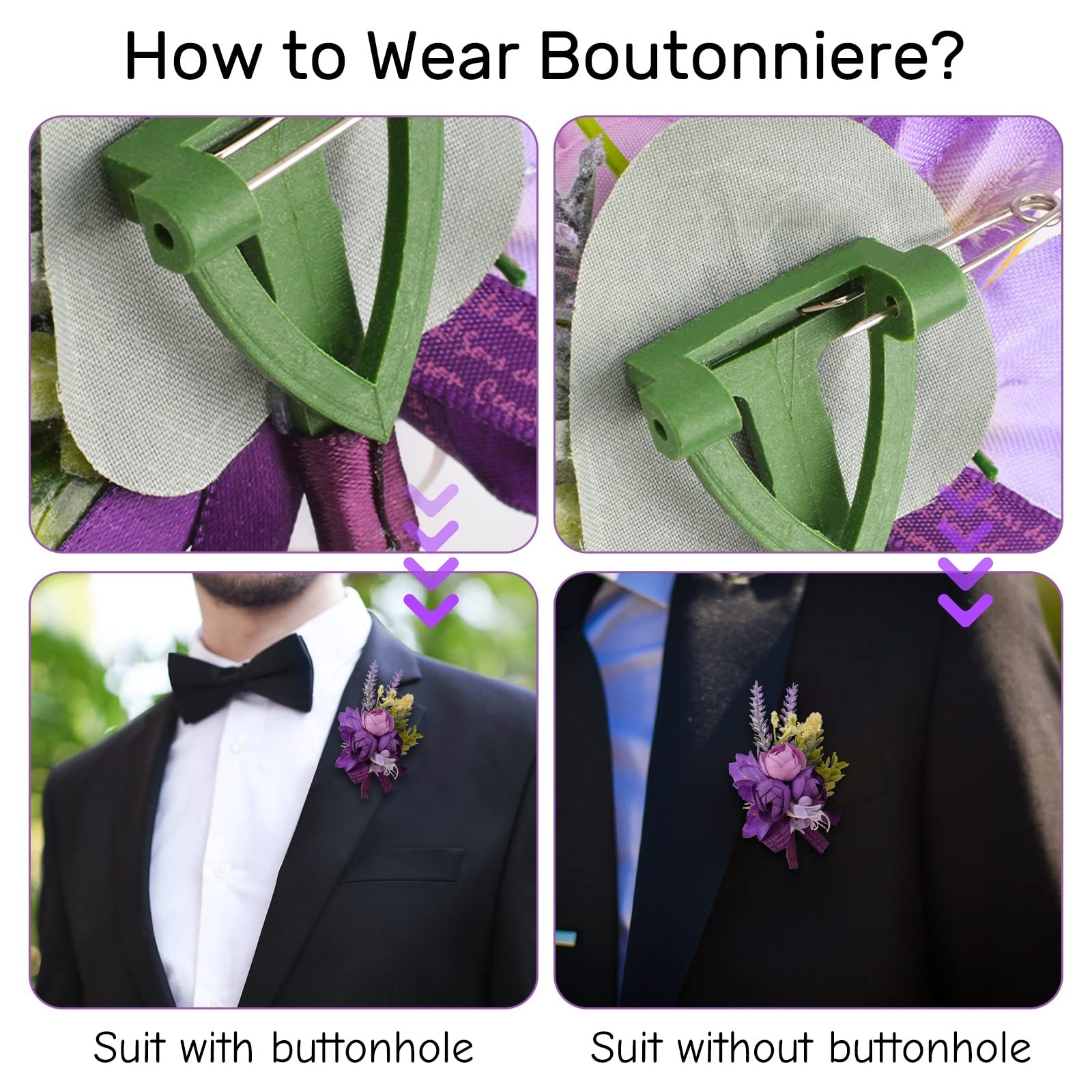 Wrist Corsage and Boutonniere Set, 1 Set Small Rose Purple Hand Flower for Pr…