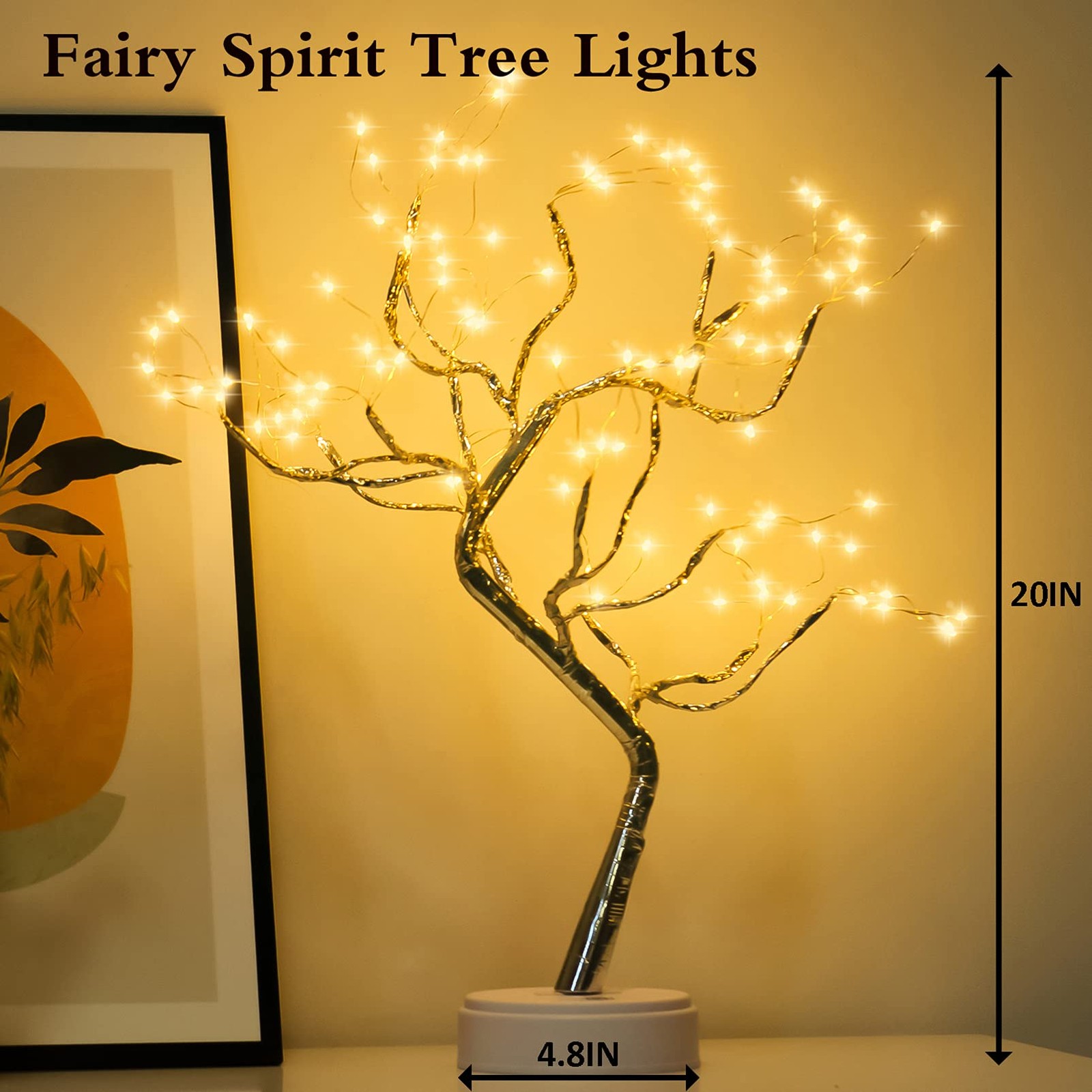 108 LED Sparkly Fairy Tree Lamp, Warm White, Remote Control, USB/Battery, 8 M…