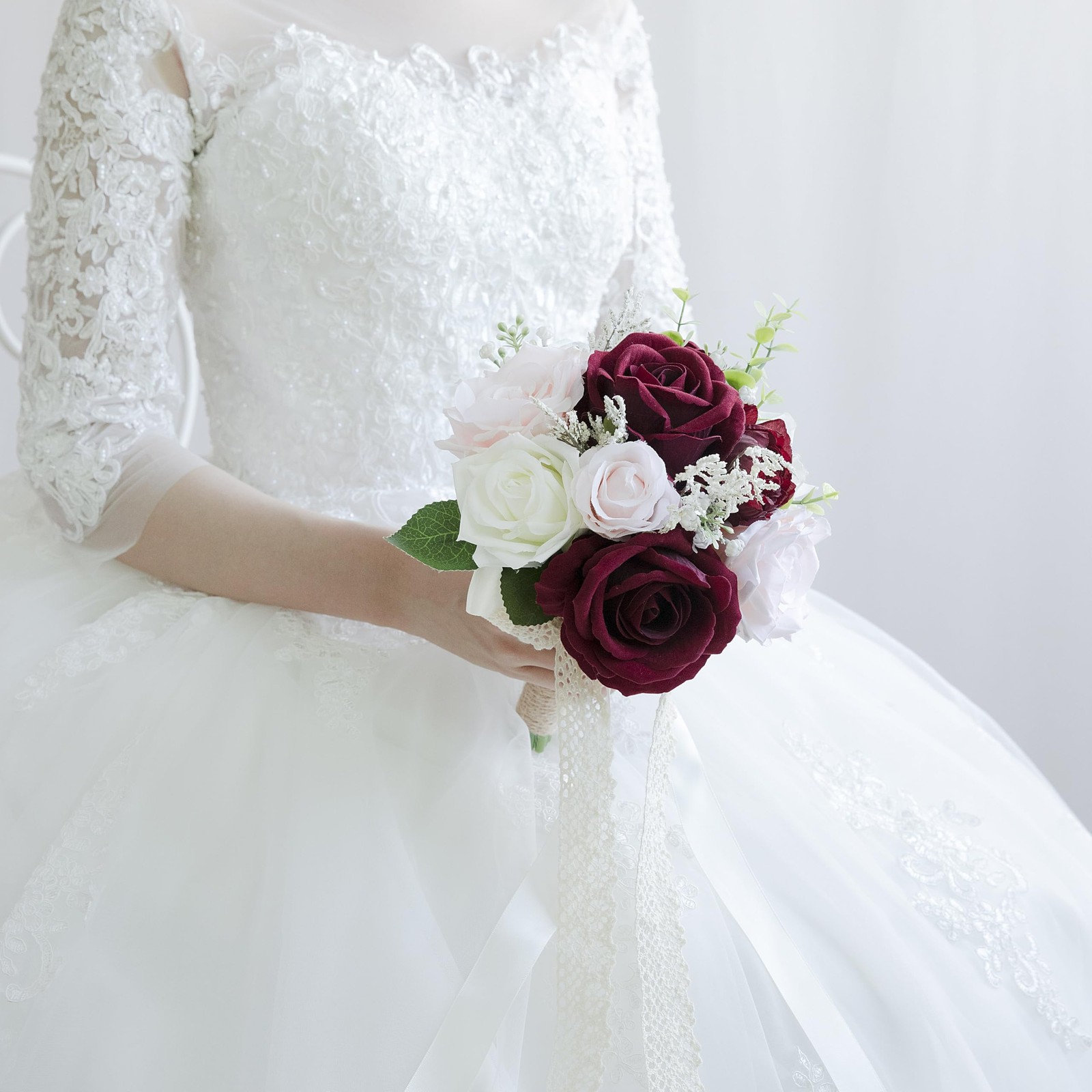 Wedding Bouquets for Bride Bridesmaid, Artificial Burgundy Blush Bride Flower…