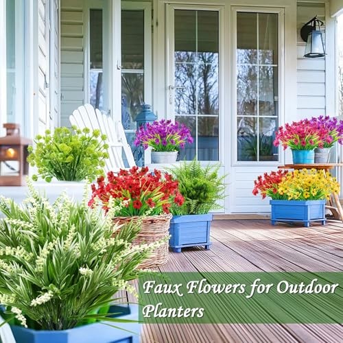 Artificial Flowers for Outdoors, UV Resistant No Fade 16 Bundles 7 Styles Fake