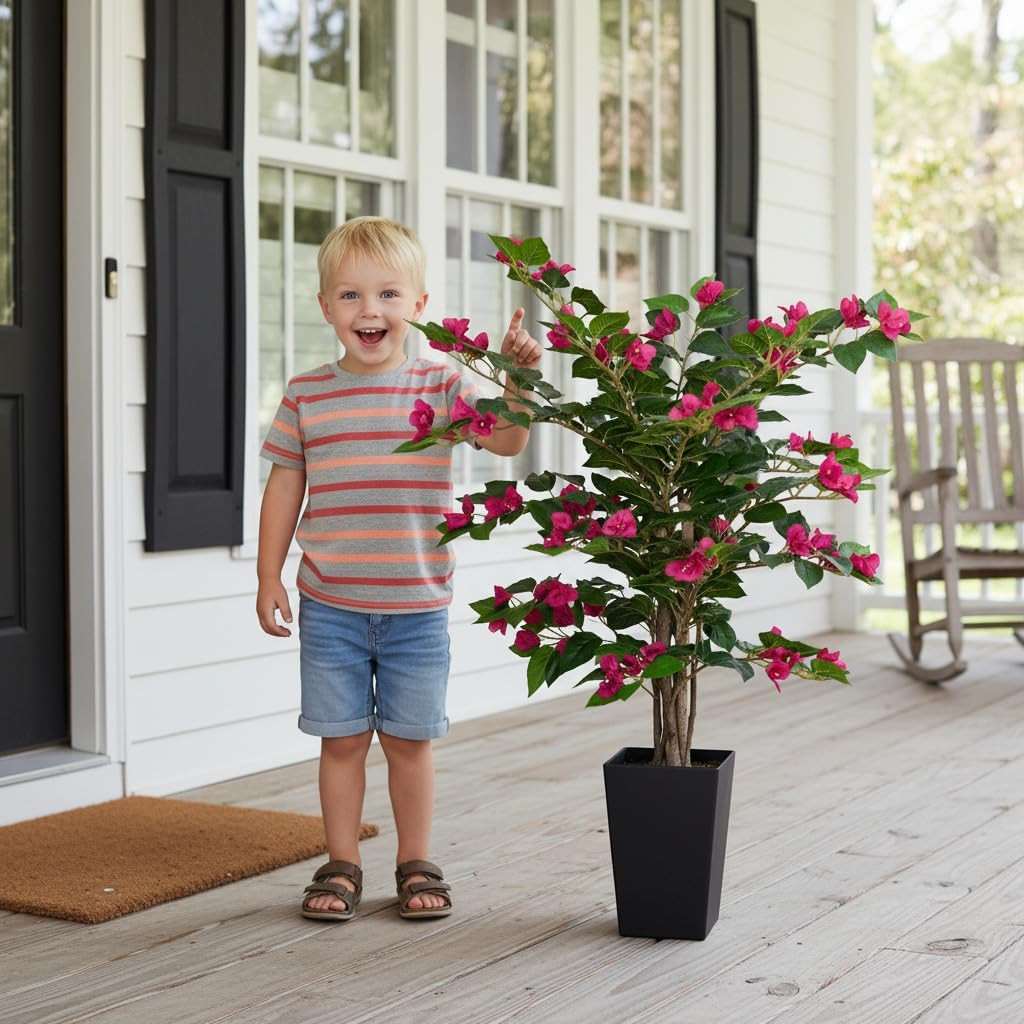 3Ft Faux Bougainvillea Tree with Pot – Indoor/Outdoor Home Decor
