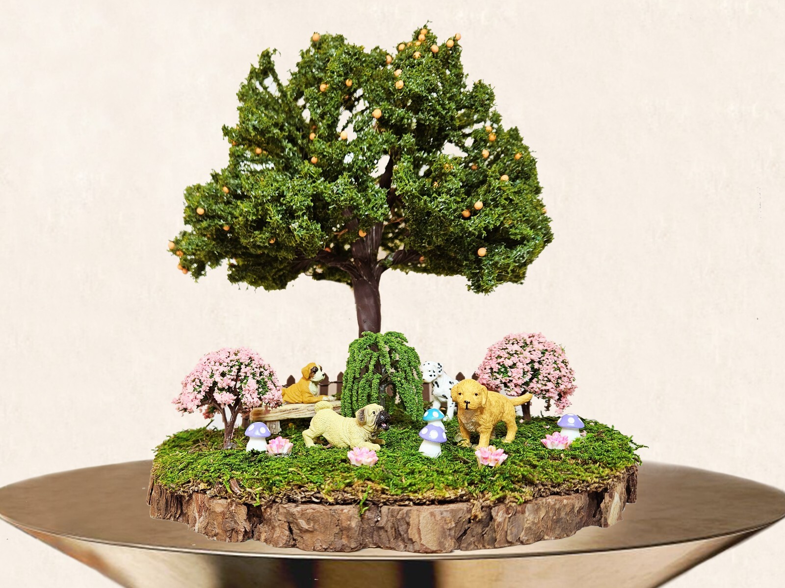Faux Bonsai Tree 12 inches handmade home Decoration moss Dog figure miniature