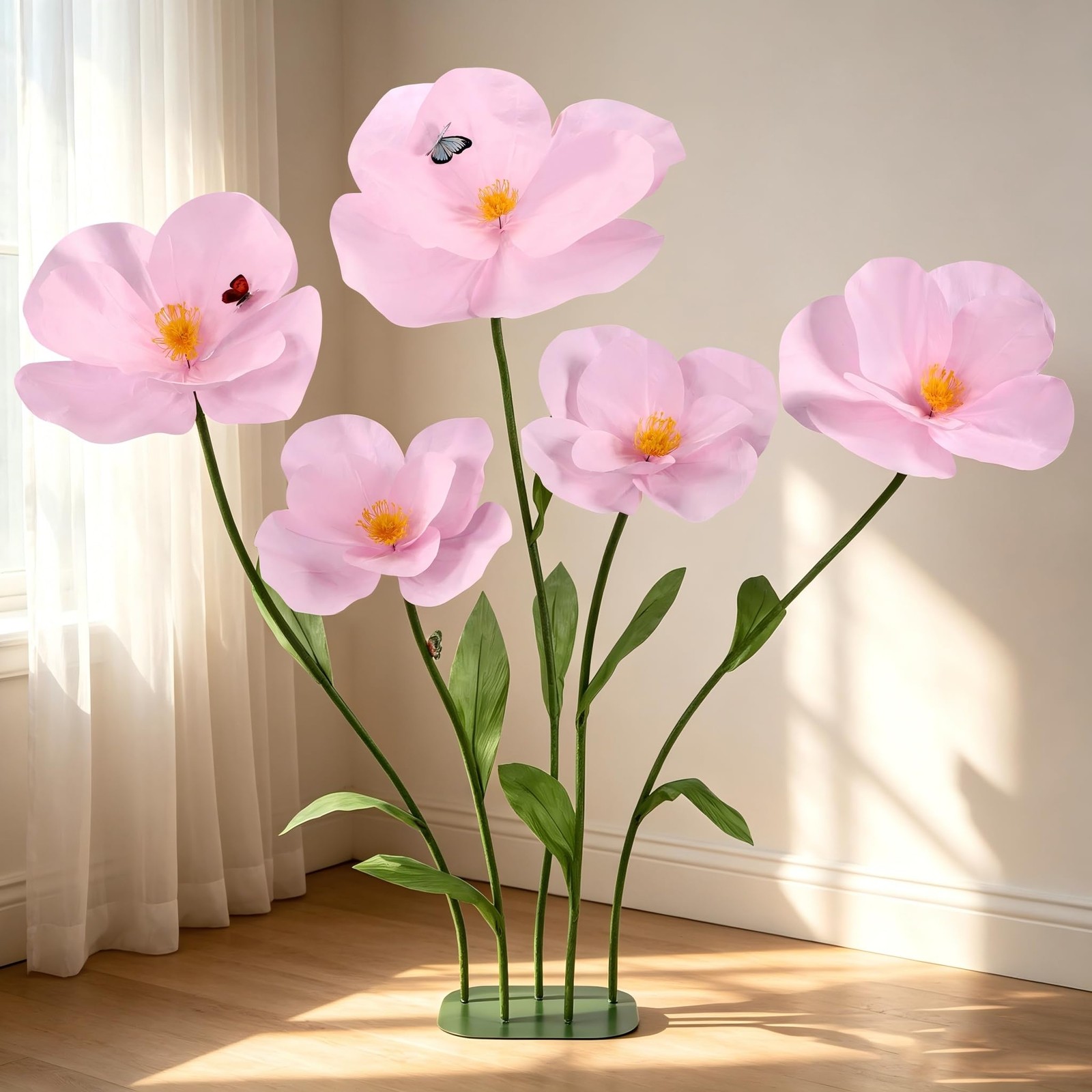 5 PCS Giant Flowers for Decoration with Stand 5.9 Ft Large Artificial Poppy