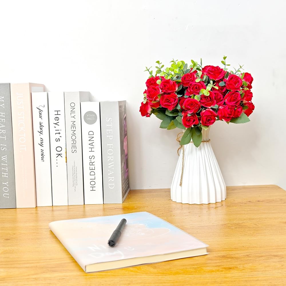 5 PCS Red Real Touch Artificial Rose Flowers Fake Bouquet for Home Office