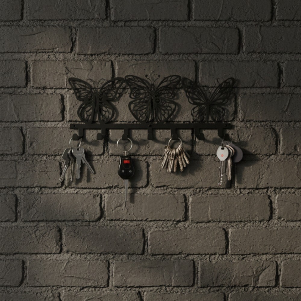 Butterfly 7-Hook Aluminum Key Holder – Entryway Wall Decor Organizer