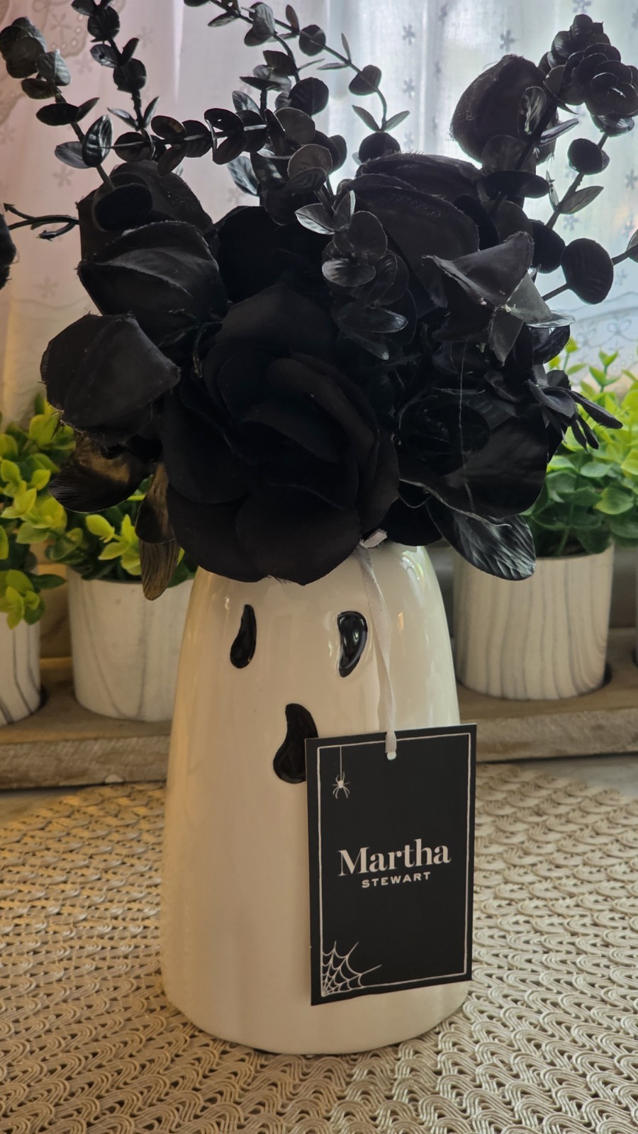 Martha Stewart Halloween Black Flower Floral Arrangement Ghost Vase