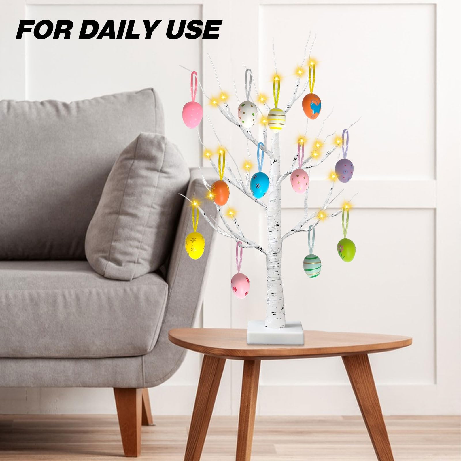 2 Pack Easter Decorations 24 Inch Artificial Lighted Egg Tree, 2