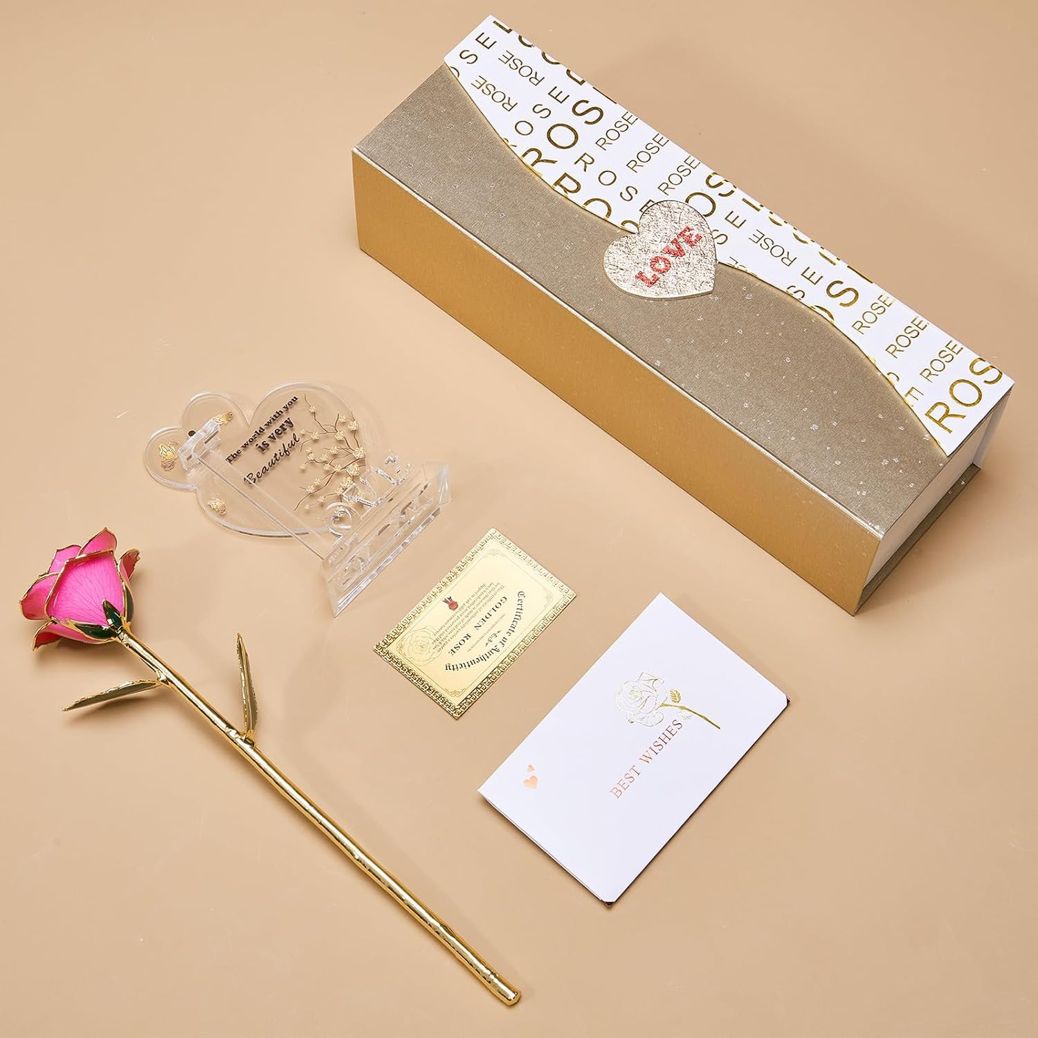 Gold Dipped Real 24K Forever Preserved Rose, 1 Pack Infinity Flower