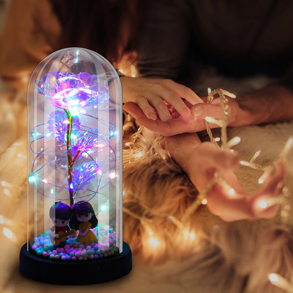 Rose Flower In Glass with LED Light Gifts For Her Valentine Girlfriend Birthday