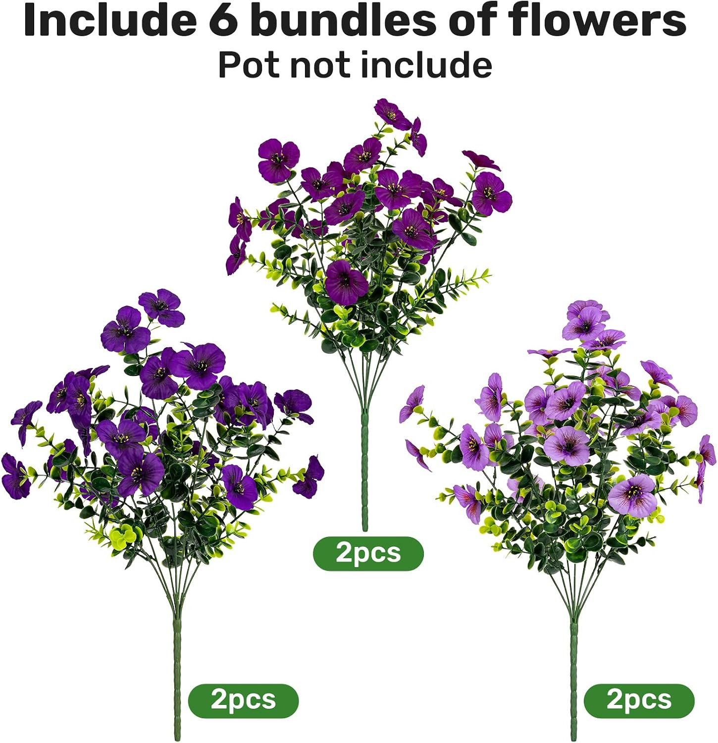 17 Inch Artificial Faux Pansy Flowers for Outdoor,Fake Pansies Flowers with Euca