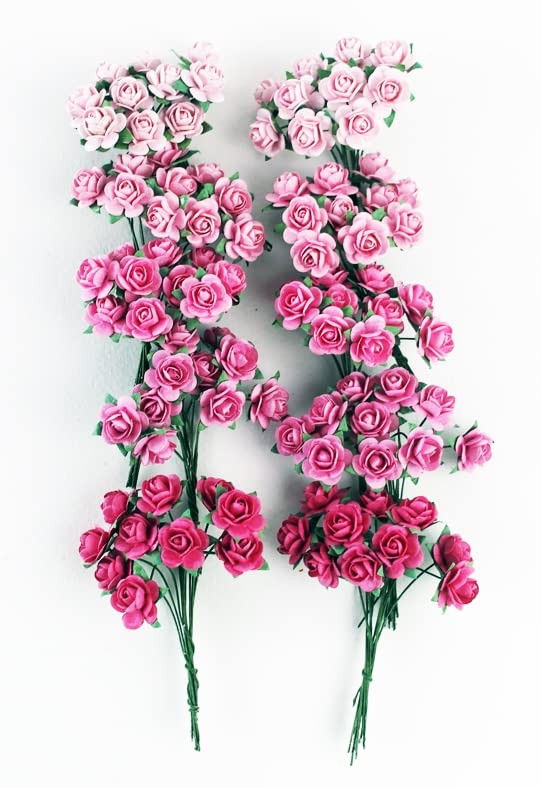 100 PCS Tiny Artificial Mulberry Paper Roses 1518mm Mixed Pink Scrapbook