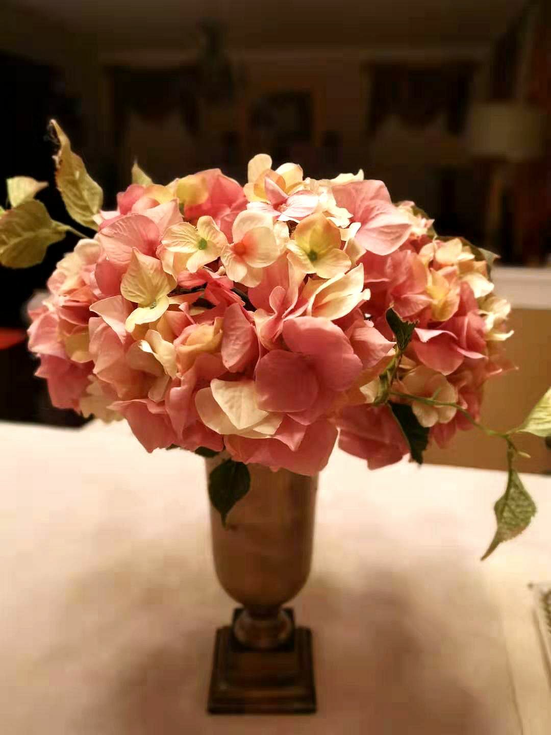 Gold Vase with Pink Flowers