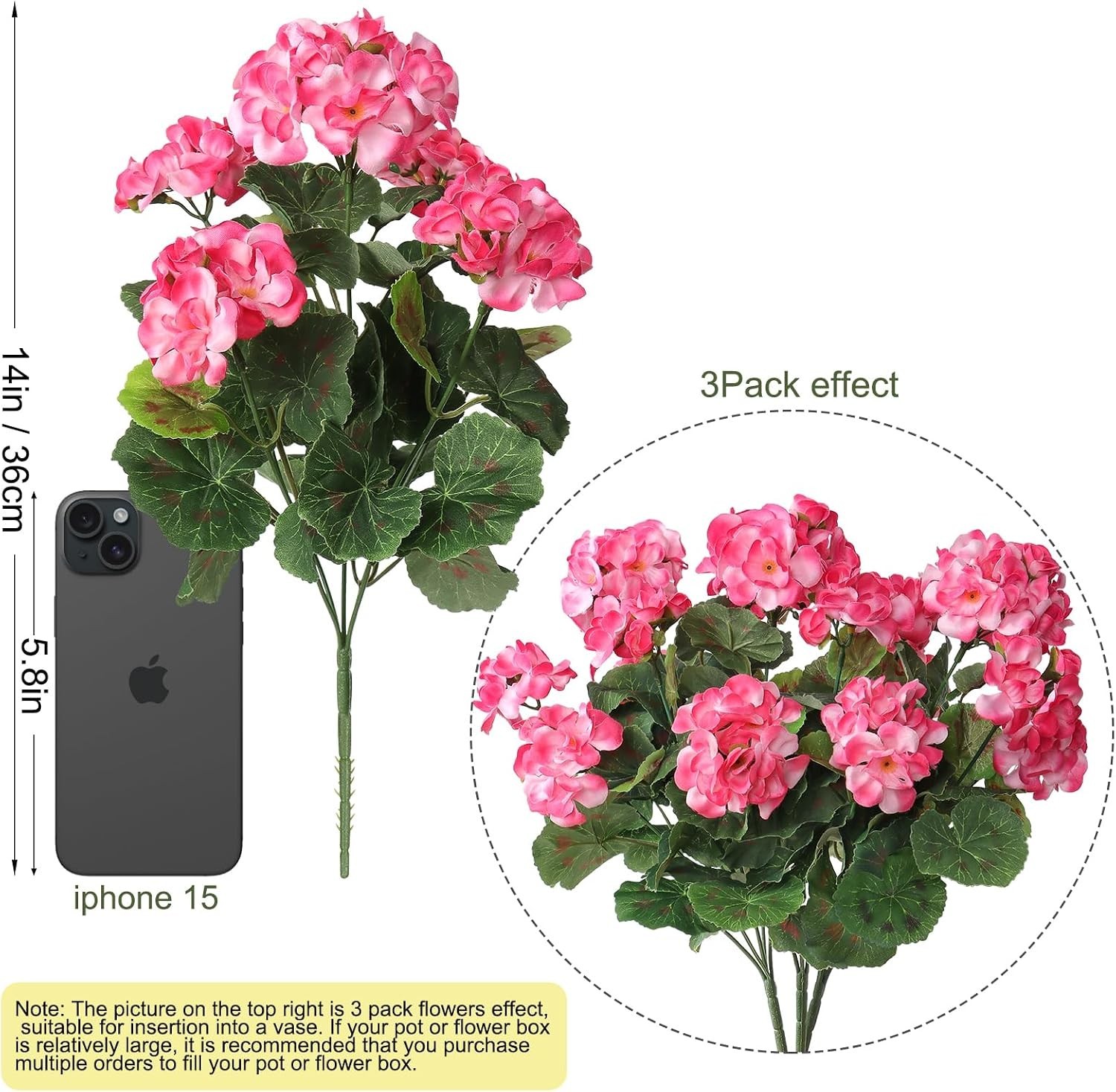 Authentic-Looking 3-Pack Faux Geraniums for Effortless Indoor/Outdoor Styling