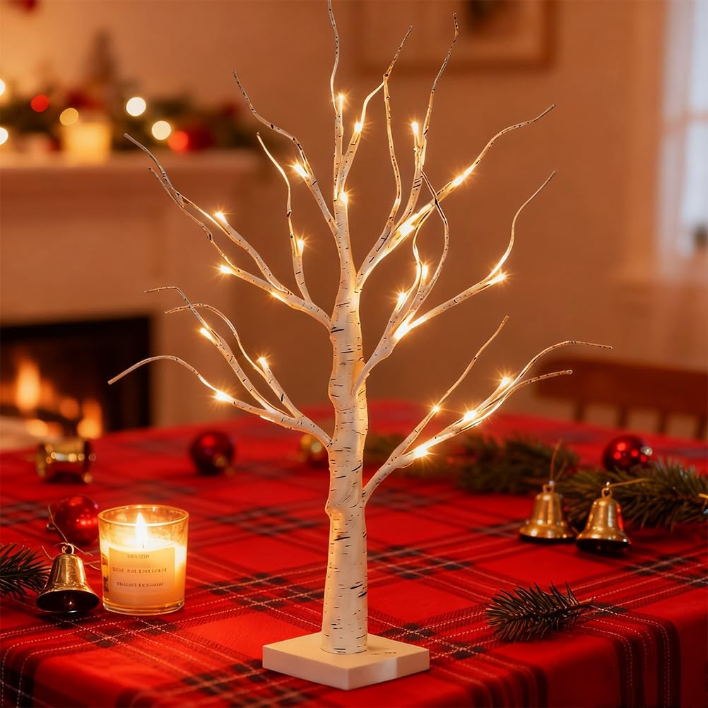 Spring Gift -2FT LED Birch Tree Light – Warm White Artificial Tabletop Tree f…