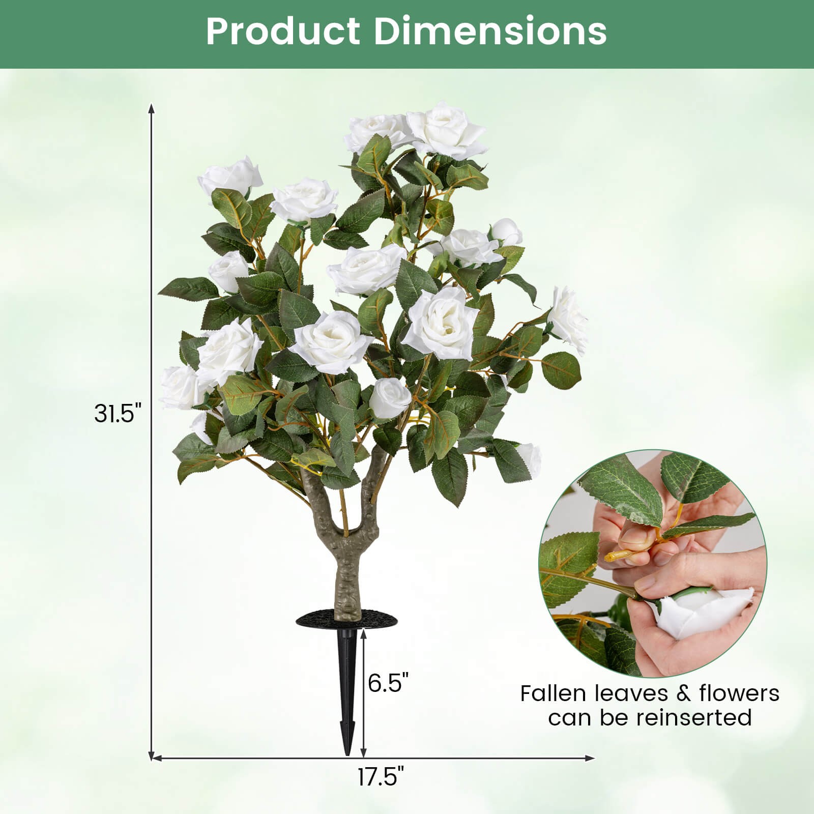2 Pack Artificial Rose Flower Trees,31.5″ w/Spikes,186 Leaves & 18 White Flowers