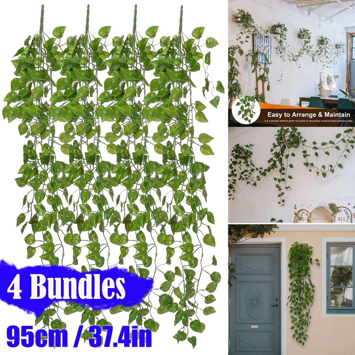 4x Fake Artificial Green Garland Wreath Greenery Leaf Vine Wedding Plant Decor