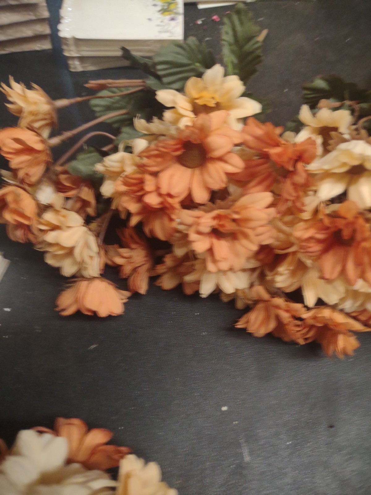 10″ Vintage Silk Mini Daisy Bush, 9 Stems, Caramel, Cream, & Peach Fall Daisies