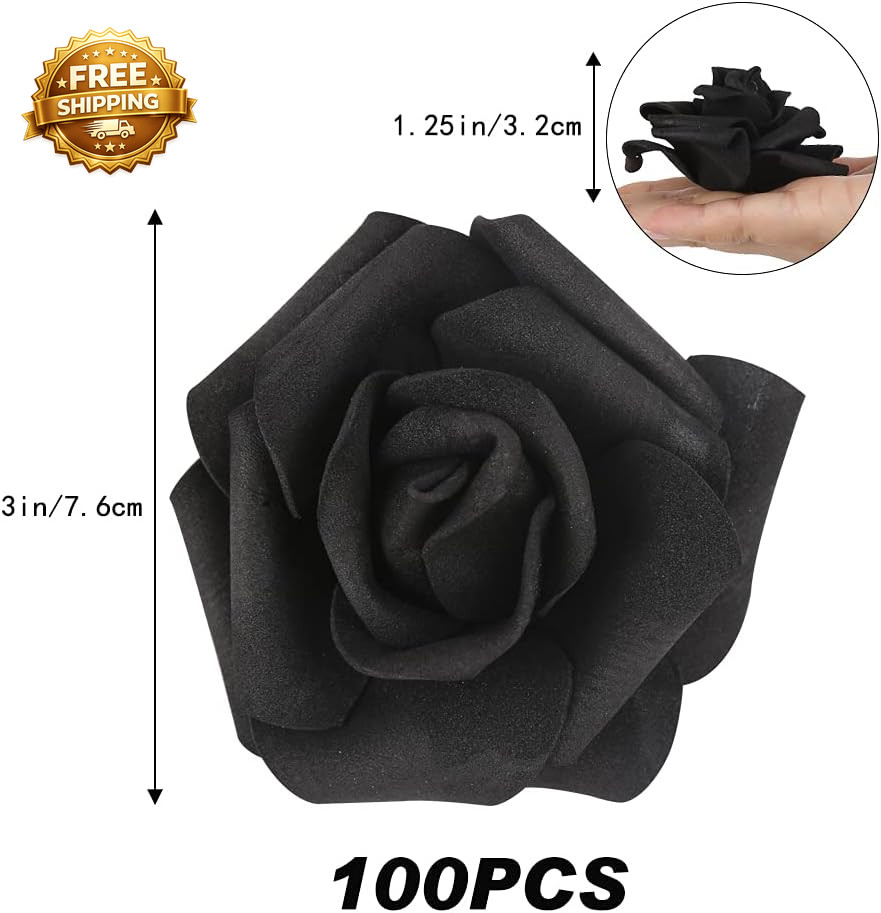 Artificial Rose Flower Heads 100Pcs Black Fake Roses Artificial Flower Foam Rose