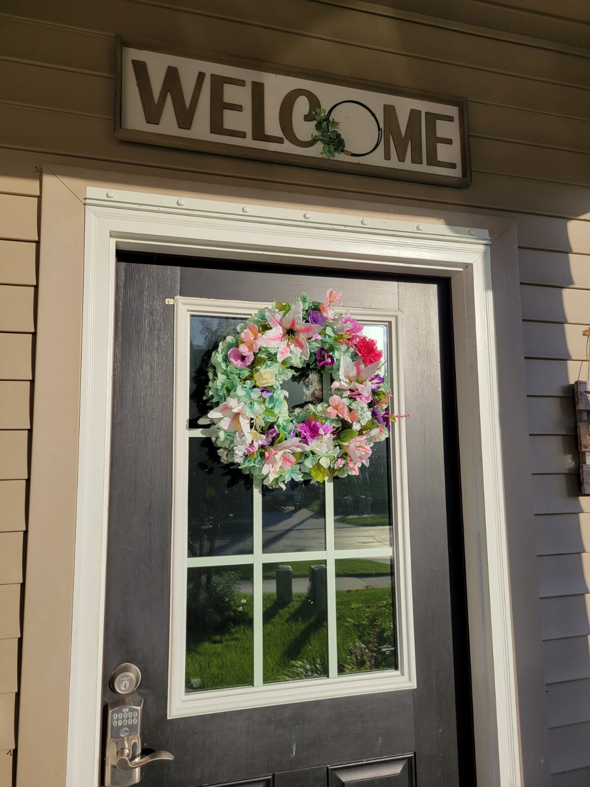 FLORAL one of a kind WREATH flowers Decor Front Door 16″ new green white pink