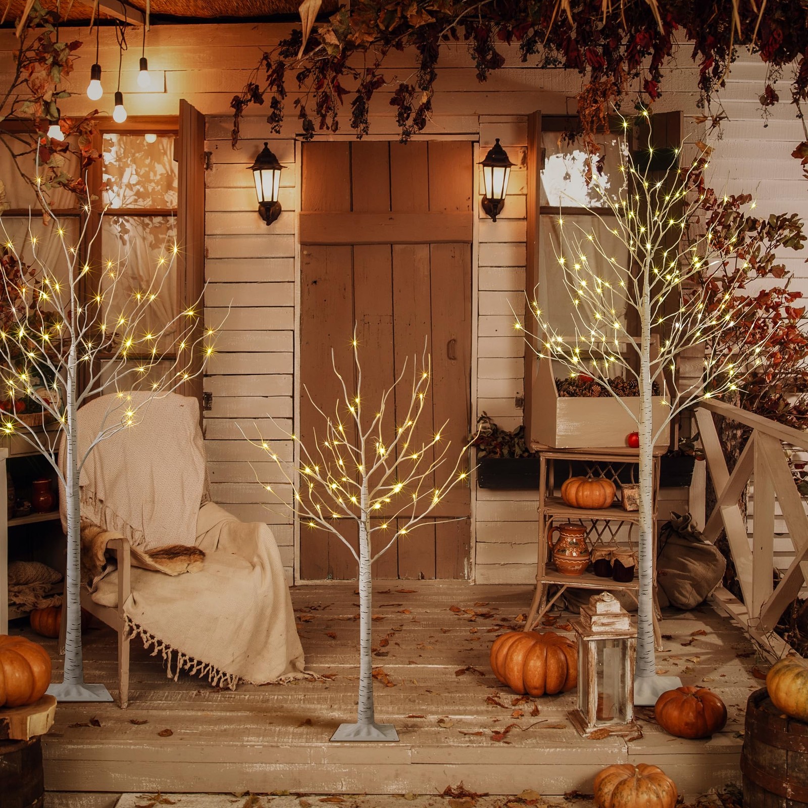 LED Birch Tree Light Set – 4ft, 6ft, 8ft Trees with Warm White Lights – Indoor O