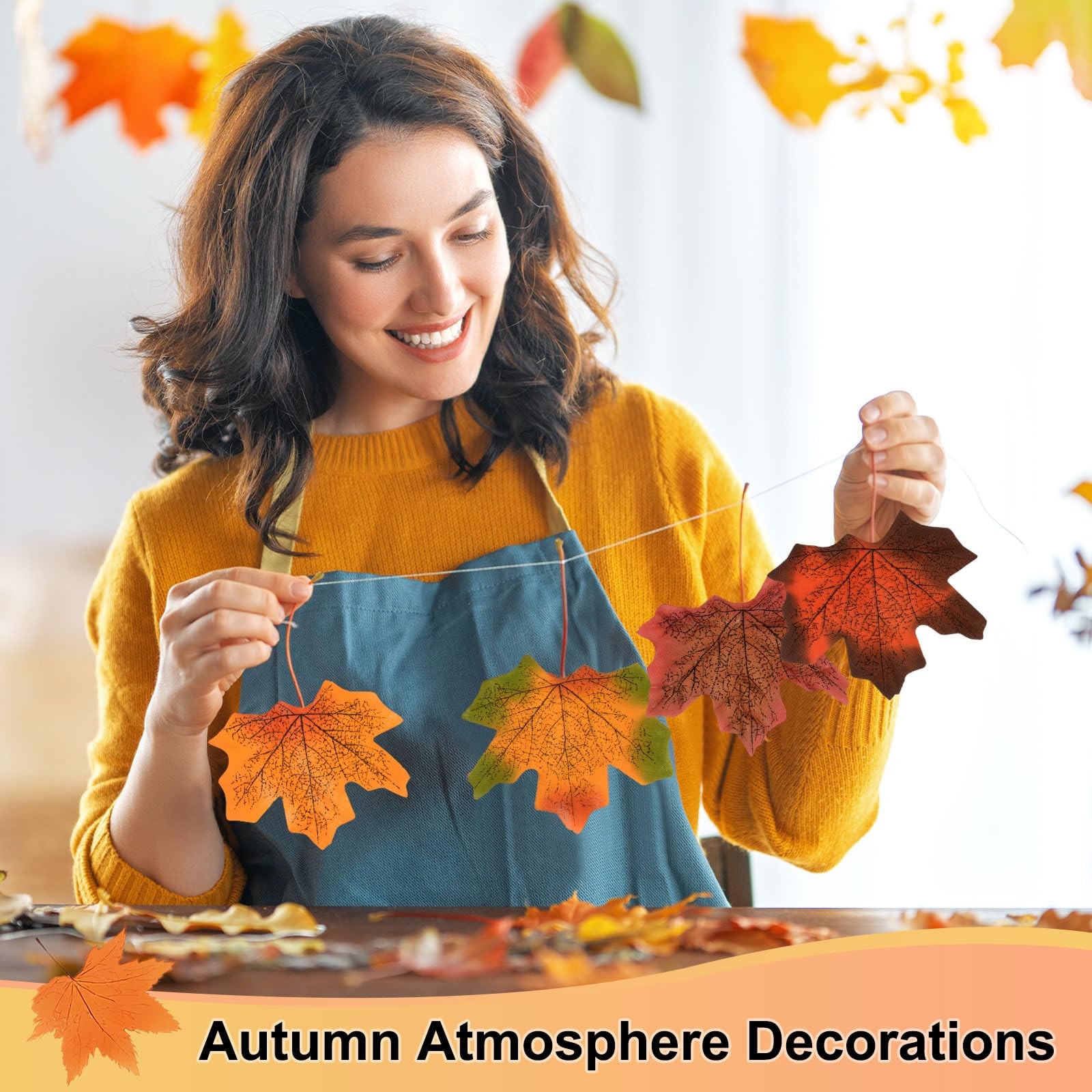 300 Pack Artificial Maple Leaves Fake Autumn Leaves Red Edge Green Decor