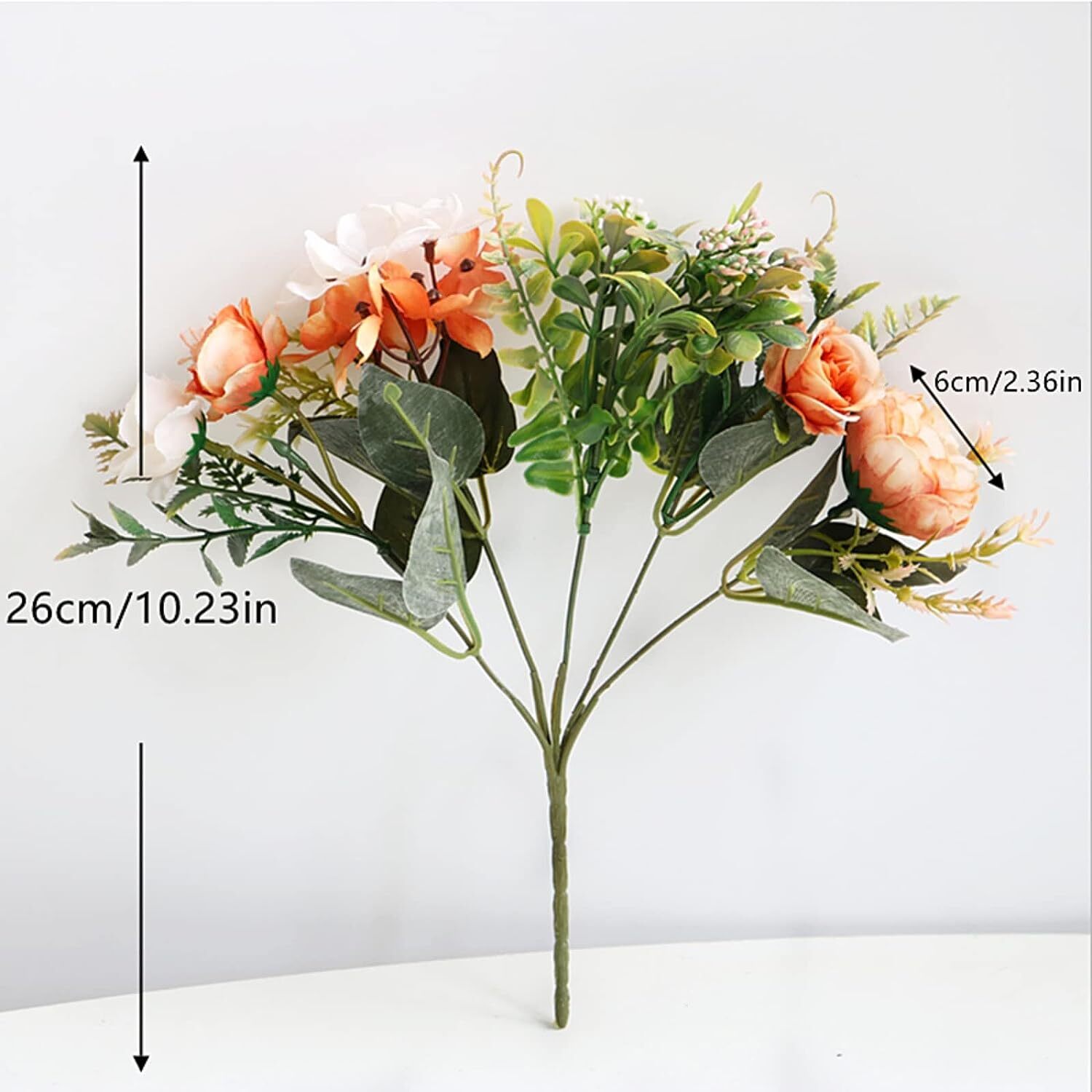 Orange Artificial Flowers: 2Pcs Fake Peony Silk Hydrangea Bouquet, Fall Rose Cen