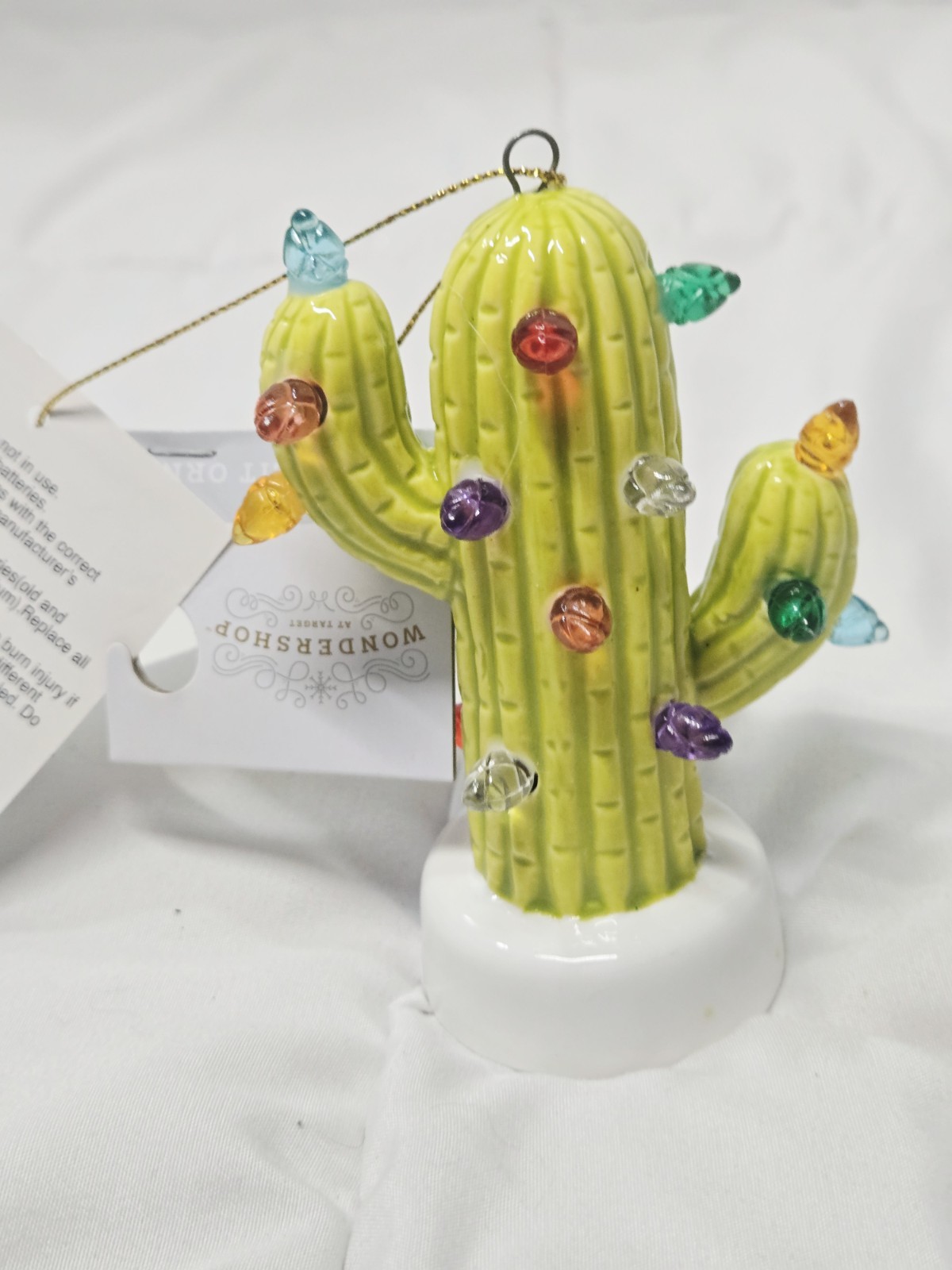 New Ceramic Cactus Tree with Lights Sage Green Boho Cactus Decor Colored Lights