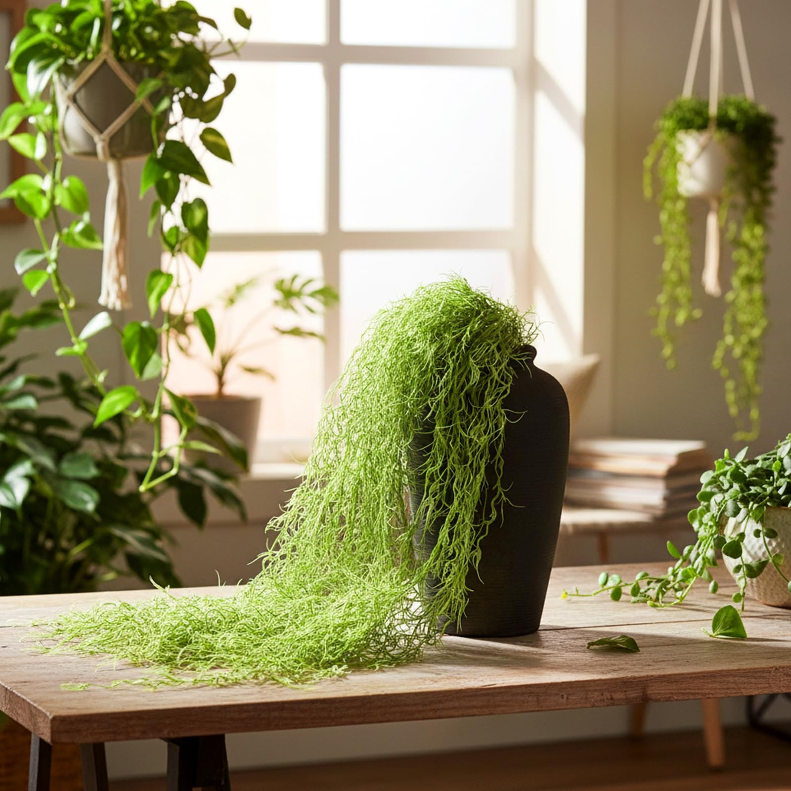 4 Pcs 33 Inch Fake Spanish Moss with 7 oz Artificial Green Moss for Potted Pl…