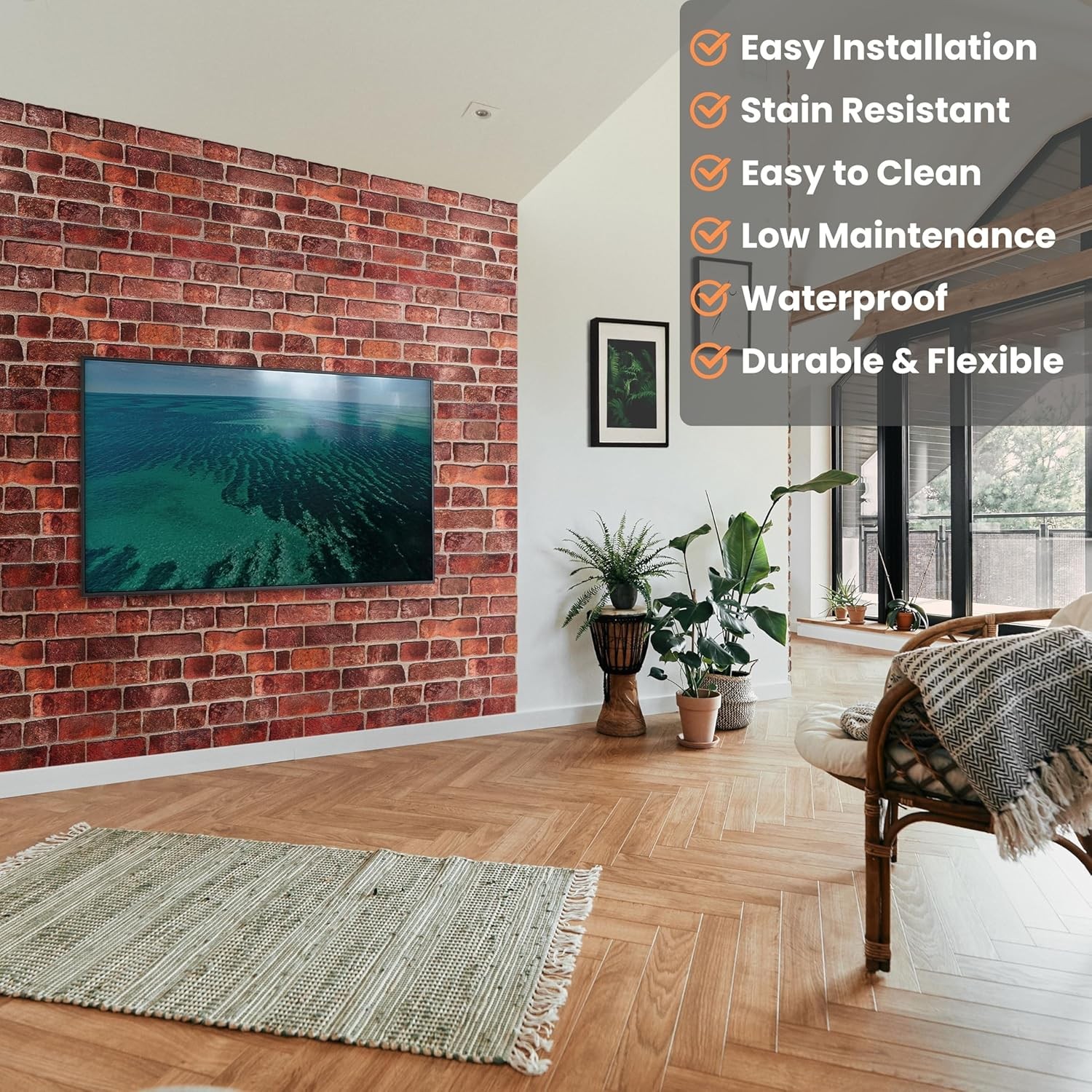 3D Faux Brick Wall Panels 37.8’’X18.9’’ – 10 Sheets, Covers 4.6 Sqm / 49.6