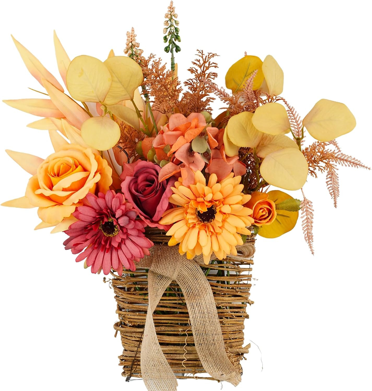 Artificial Flower with Hanging Basket for Wall Decor, Autumn Decoration Faux