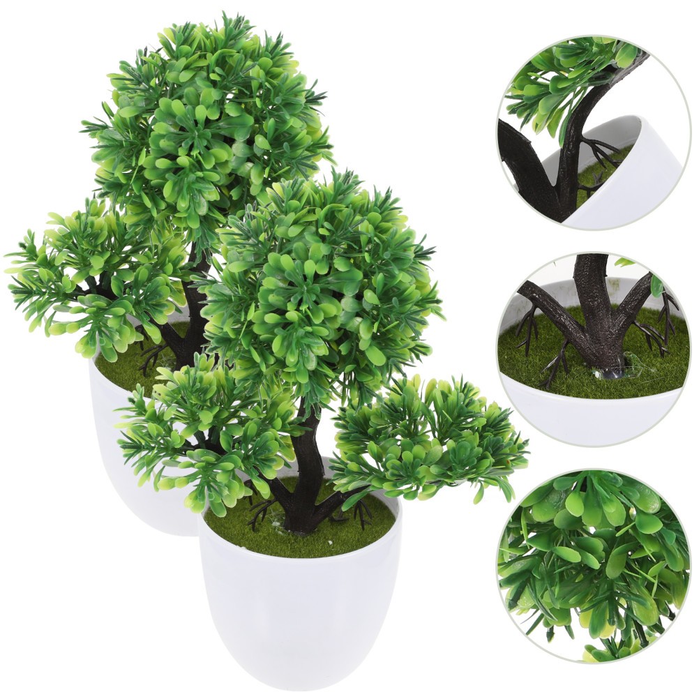 2Pcs Small Artificial Plants in Pot Green Simulated Plants for Home and Office