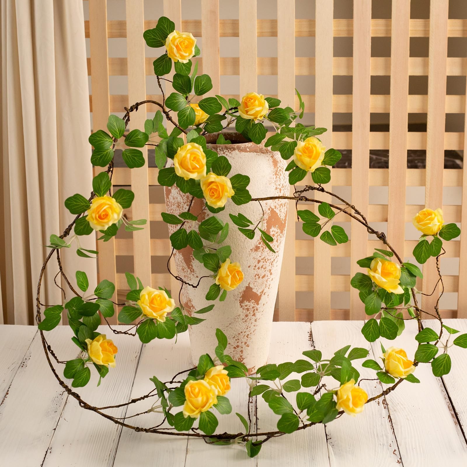 2Pcs x 6 Ft Bendable Artificial Rose Vine Yellow Flower Garland, Floral Vines…