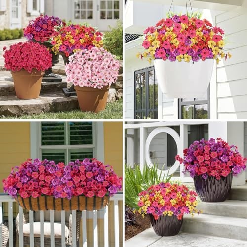24 Bundles Realistic Fake Flowers for Outdoors, No Fade Faux 24PCS Mix Color