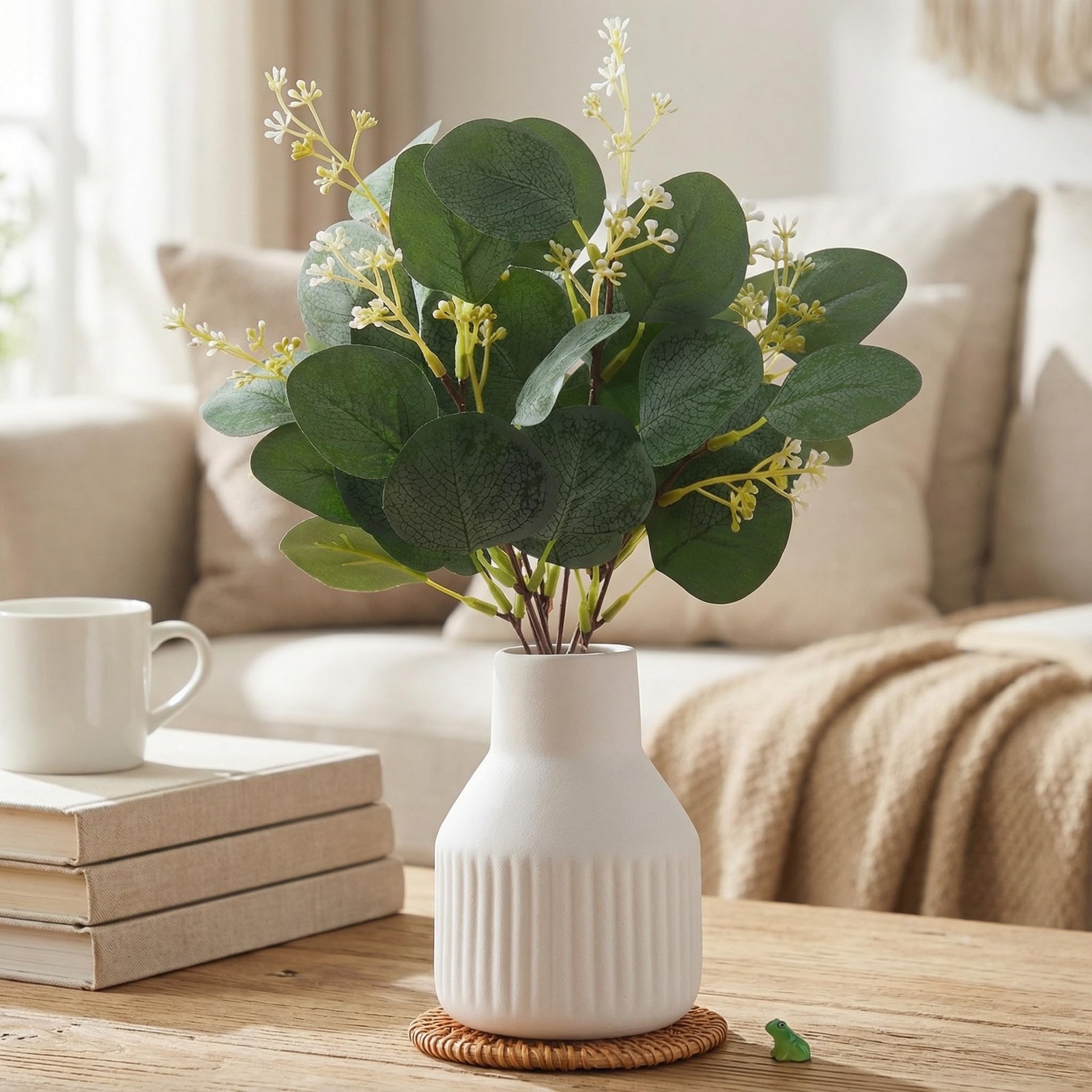 Artificial Eucalyptus Greenery Stems in Ceramic Vase,10Pcs Fake Plants Eucaly…