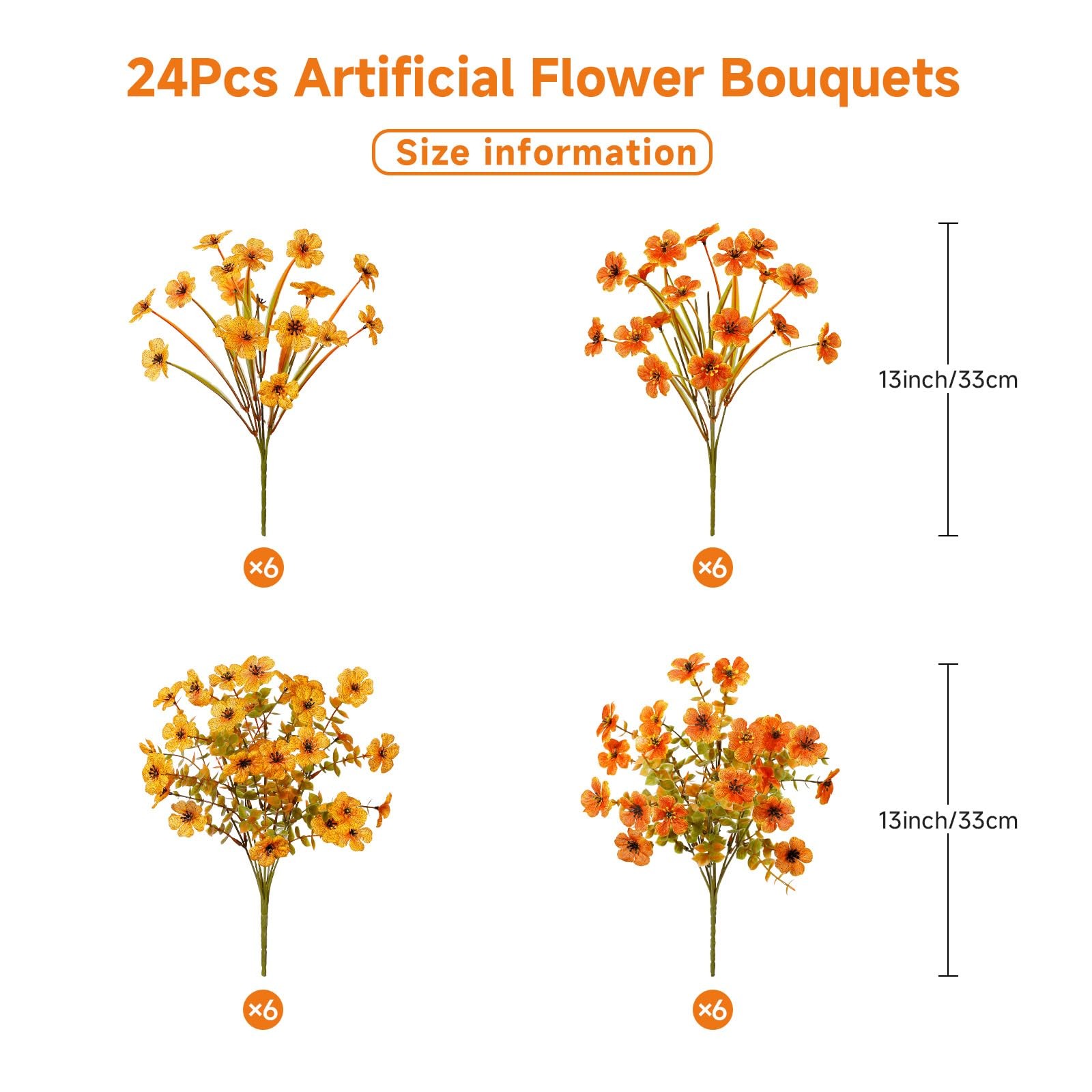 24 Bundles Artificial Fall Flowers, UV Resistant Faux Mums Porch