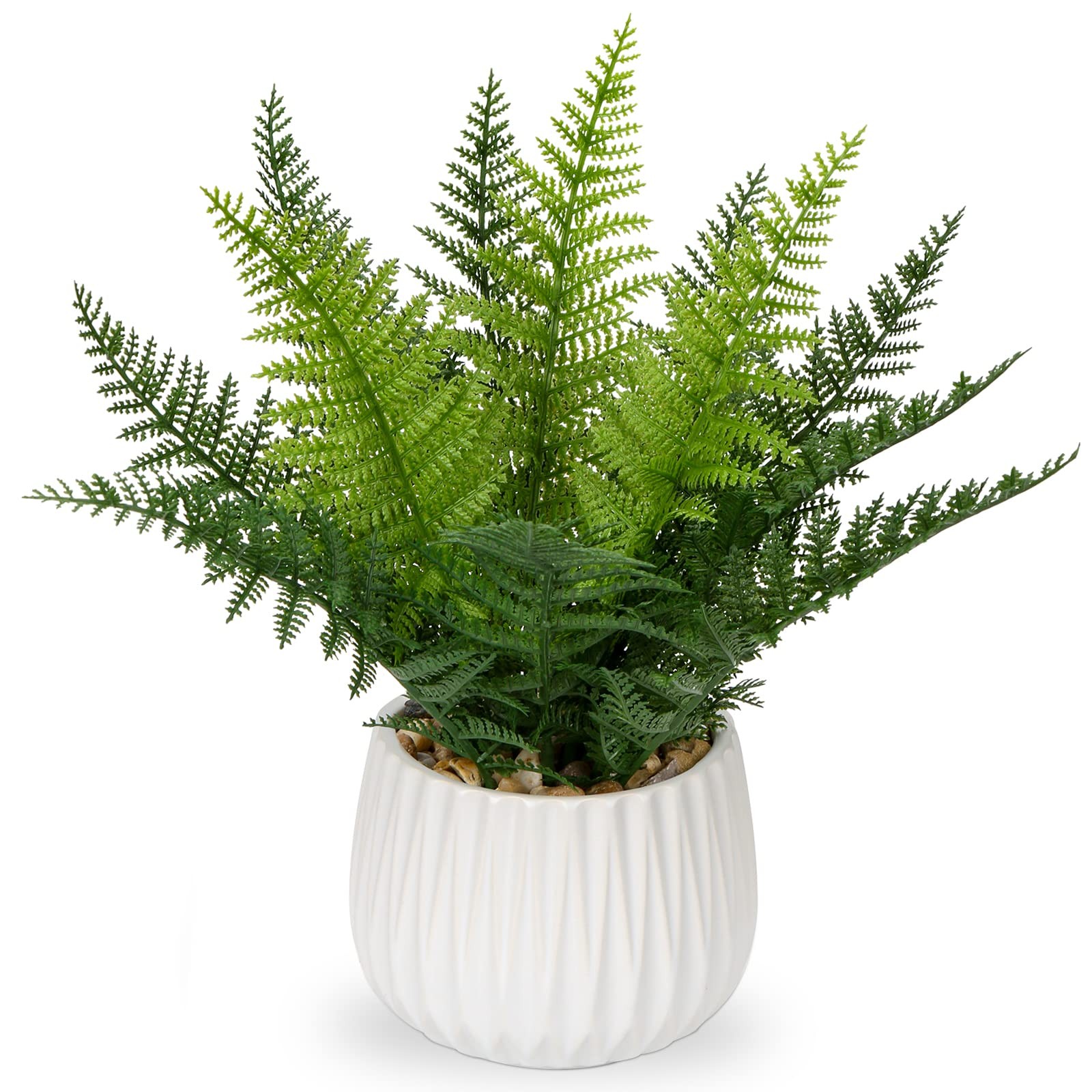 Faux Plant Indoor in Ceramic Pot 12″ Artificial Potted Fern Fake House Plants…