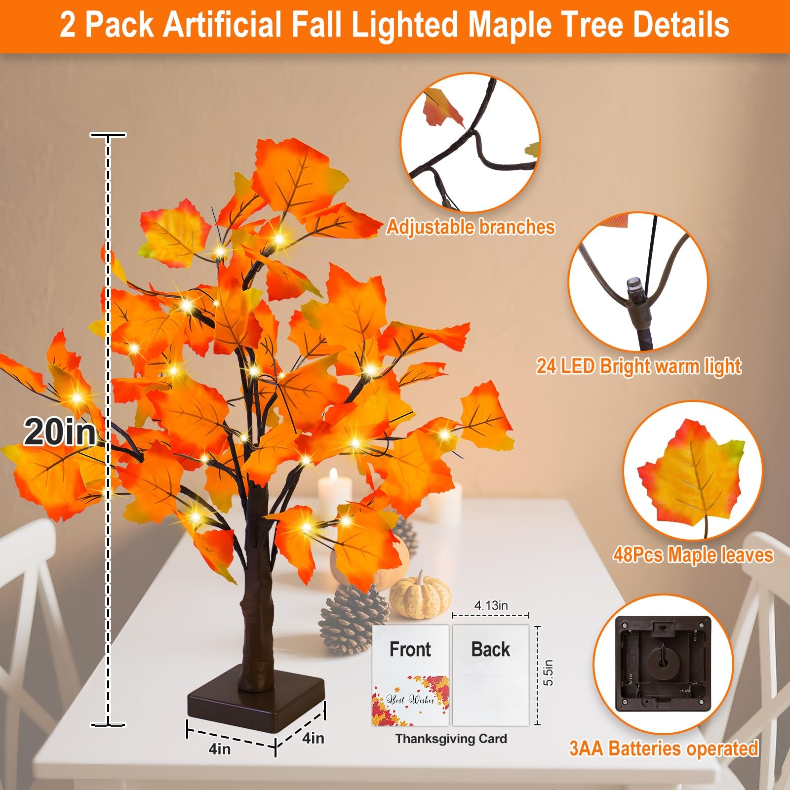 Fall Decor 2 Pack Fall Trees Artificial Lighted Maple Tree Thanksgiving Decor…