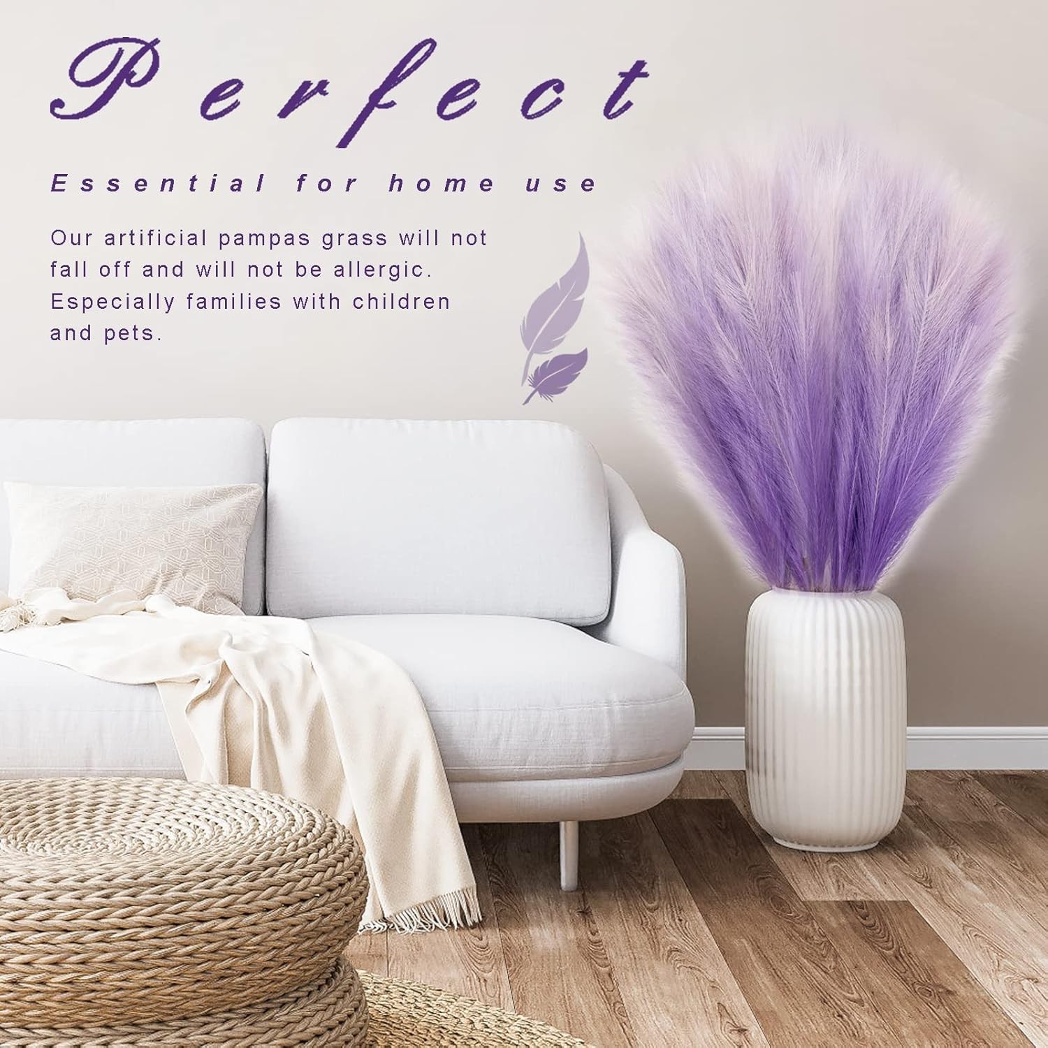8Pcs 3FT Purple Colorful Faux Pampas Grass, Fake Artificial Pampass Grass Dec…