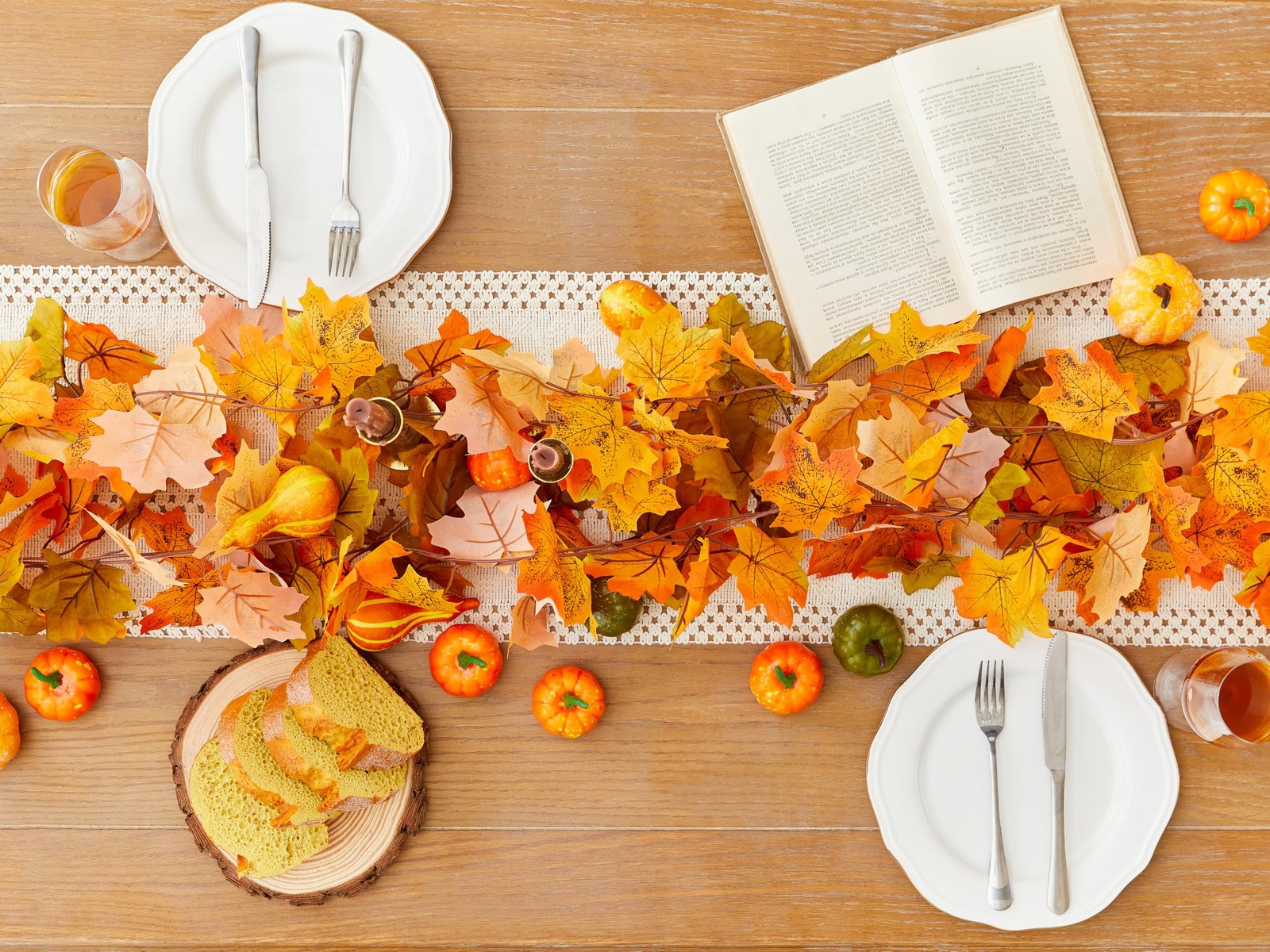 13 FT Fall Garland 2pc Autumn Maple Leaf Garlands for Mantle Thanksgiving Fir…