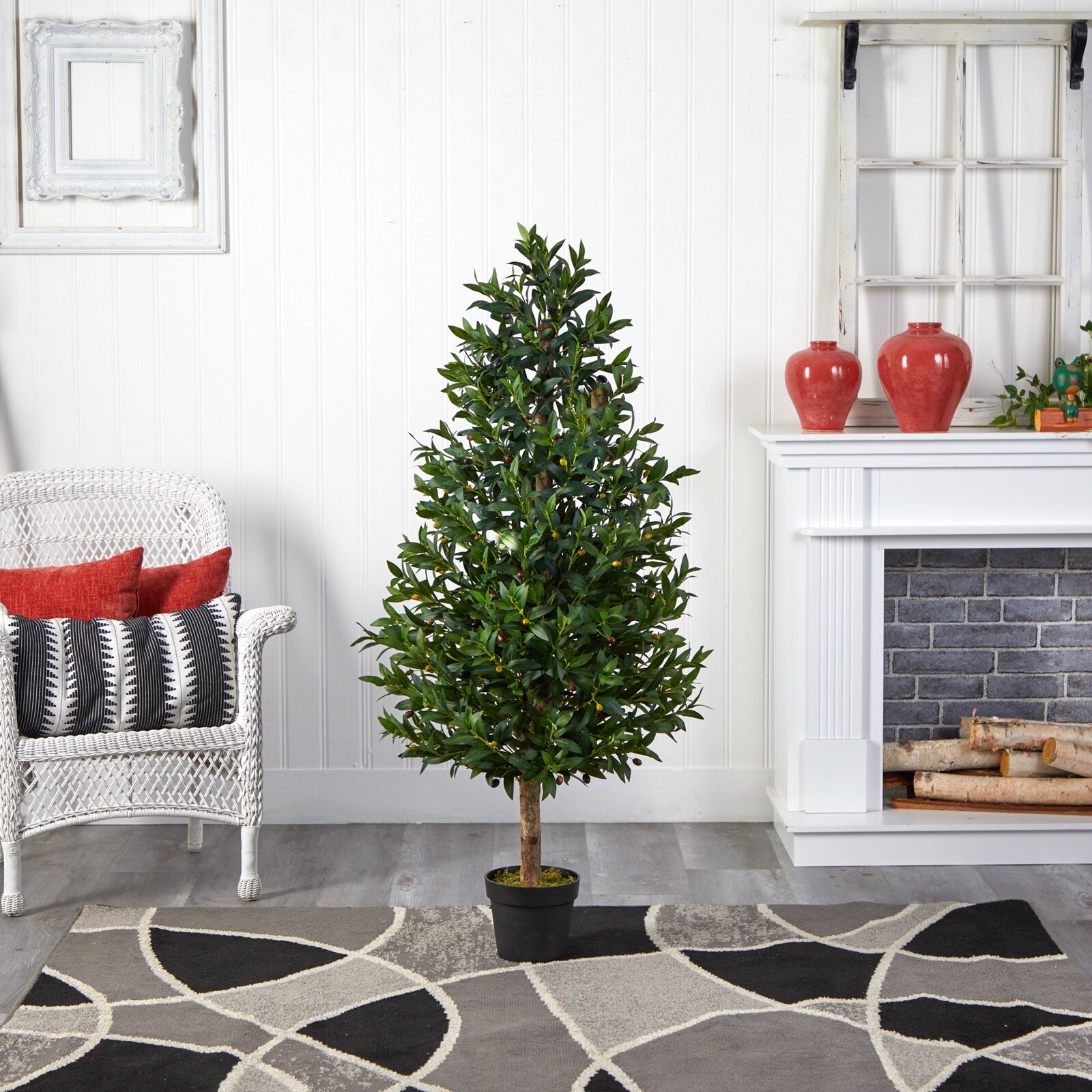 4.5’ Olive Cone Topiary Artificial Tree UV (Indoor/Outdoor) Decor. Retail $230