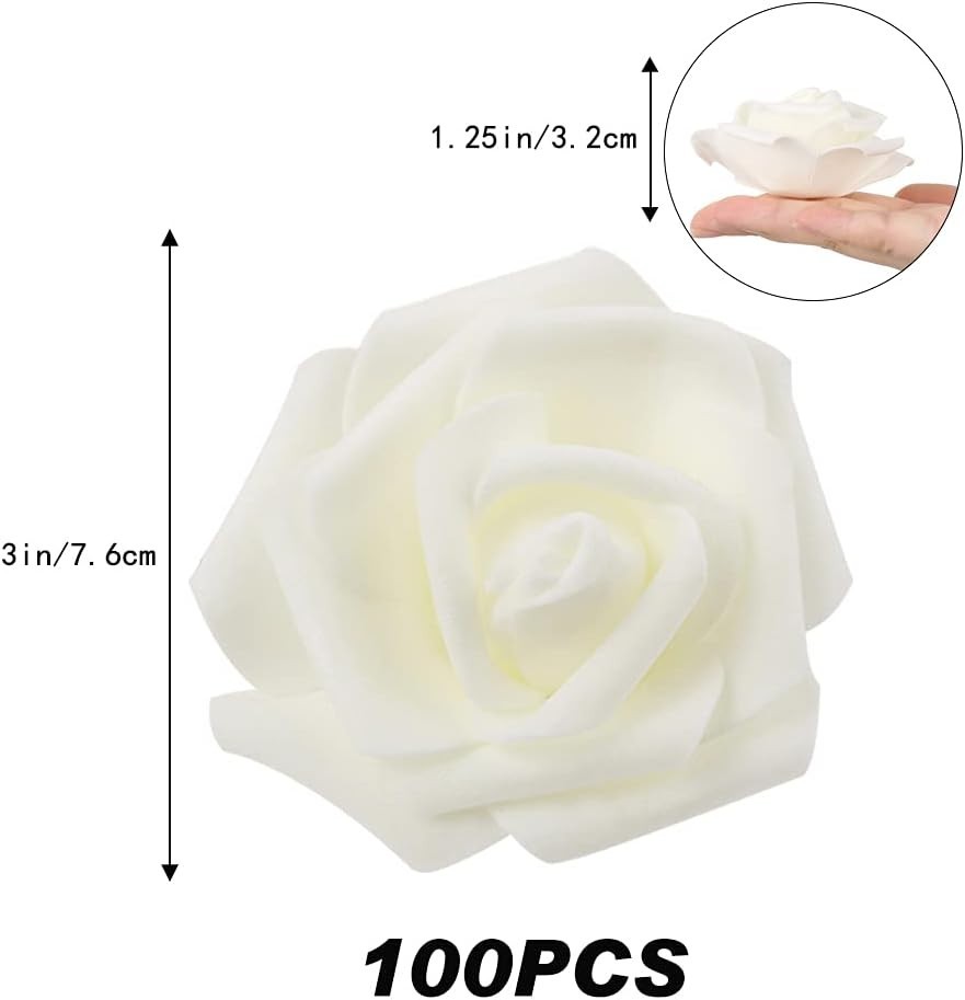 Artificial Rose Flowers Ivory Foam 100 Pcs Wedding Baby Shower Decor Party