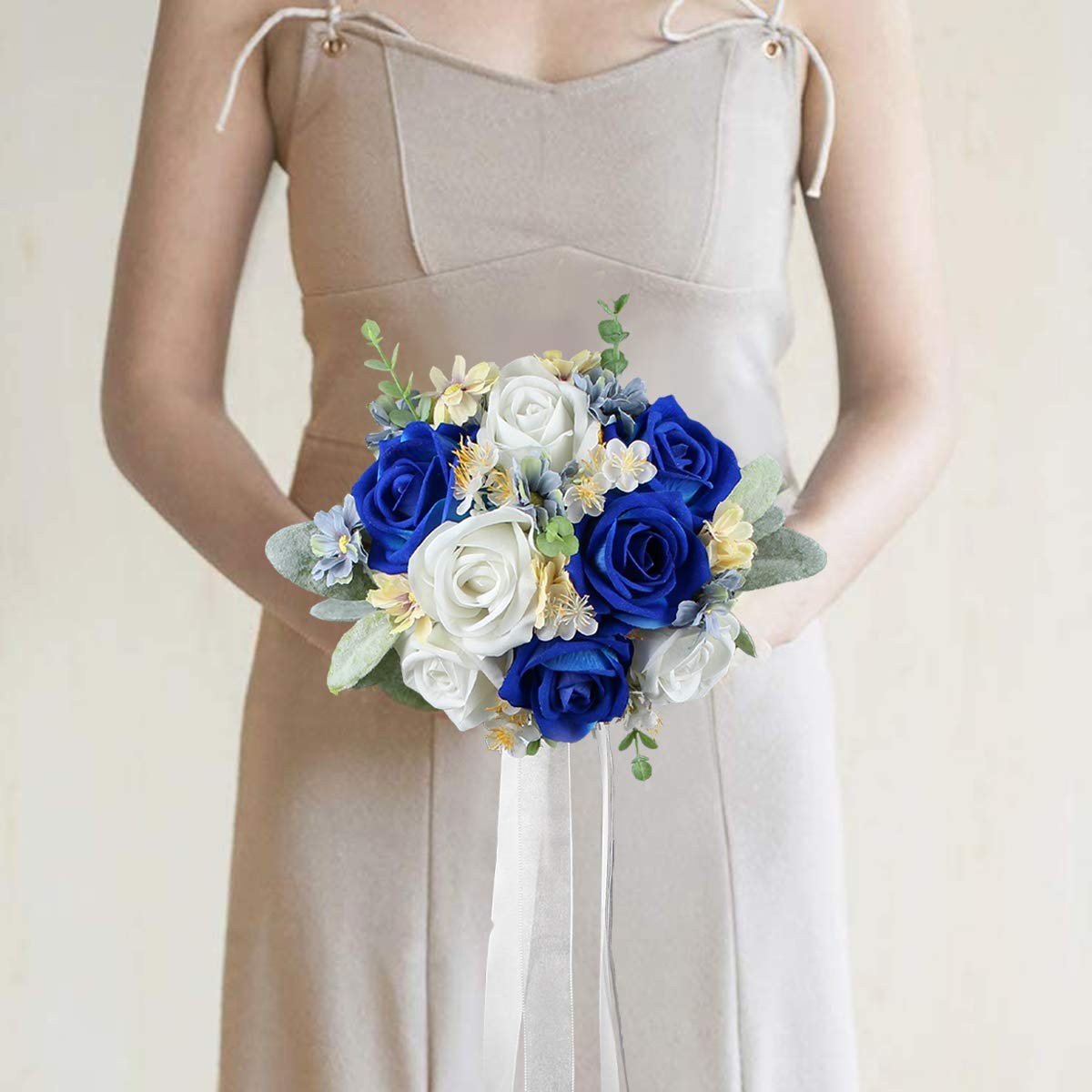 7 Inch Wedding Bouquet Navy Blue Silk Bridal Artificial Flowers Decoration